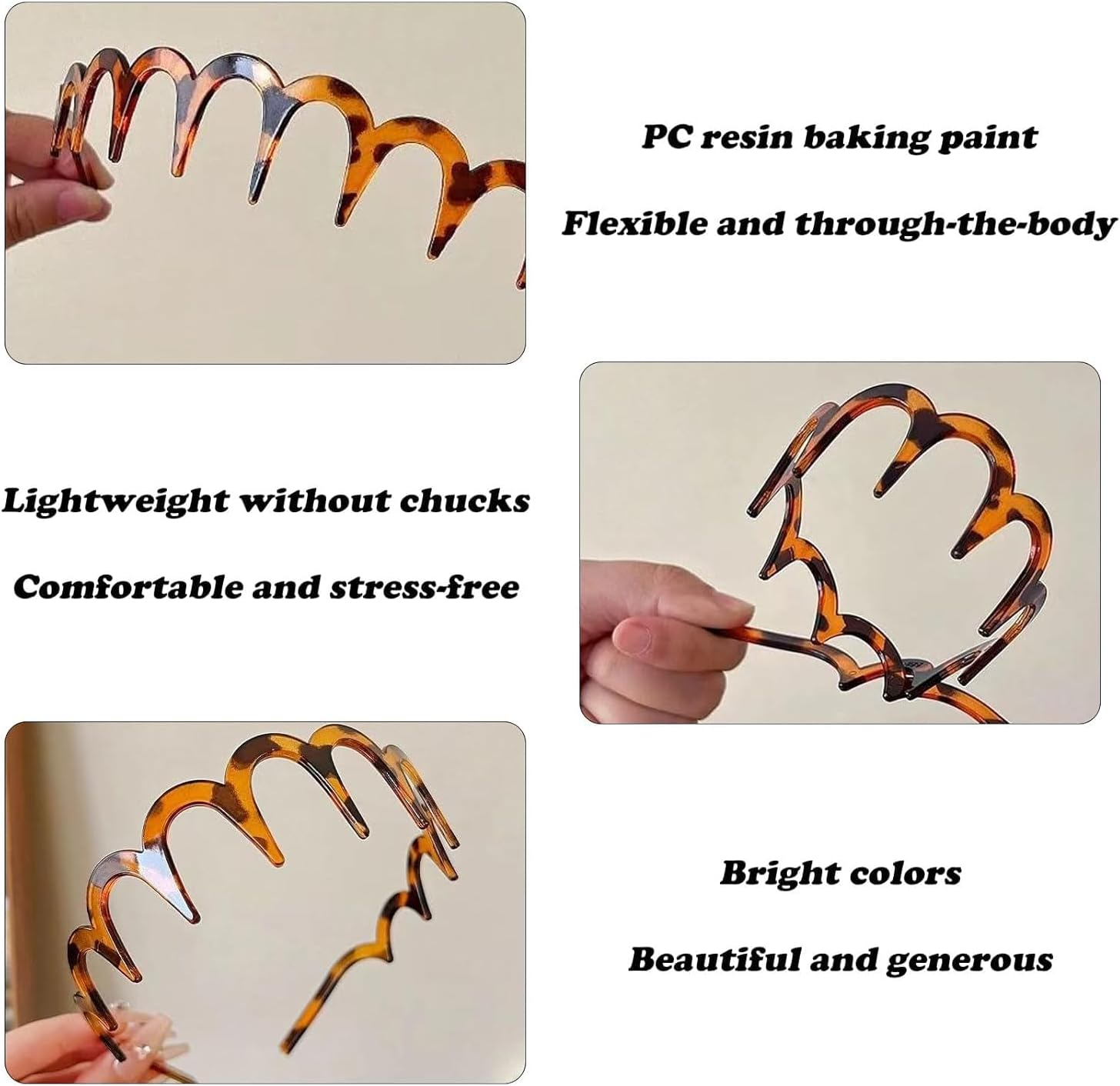 Pack of 2 Zigzag Headband, Shark Tooth Hair Comb, Hard Headbands, Plastic Zigzag Headbands, Wavy Hair Comb Headband for Girls, Women, Men (Leopard Brown and Black)