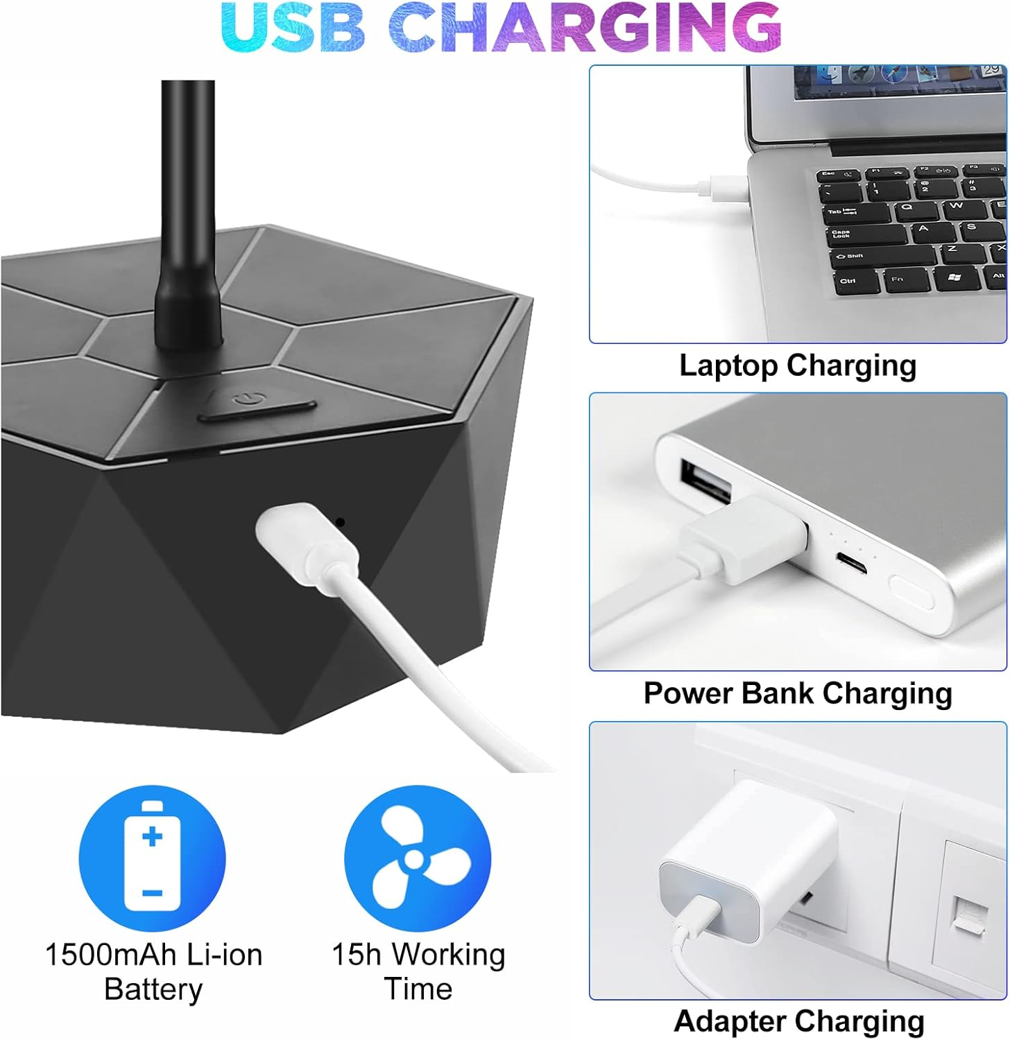 Fly Fans for Tables Rechargeable Fly Repellent Fans for Indoor Outdoor Keep Flies Away, Flies Spinner Table Top with Holographic Blades, Bug Traps for Picnic, Party, BBQ (Black, 3Packs) image number 5