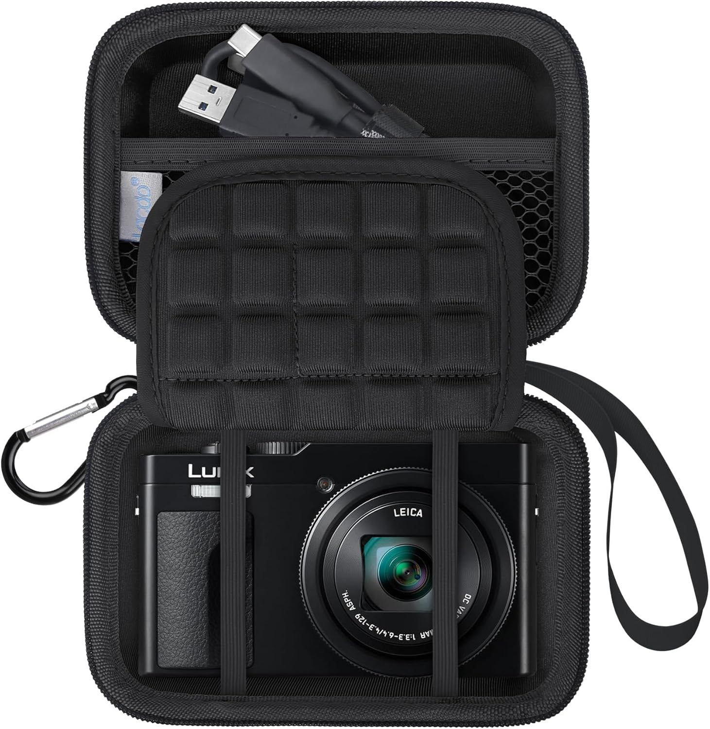 Lacdo Camera Carrying Case for Panasonic LUMIX ZS99/LX10/ZS80/ZS100/ZS70/ZS200/ZS60 Point and Shoot Digital Camera, Protective Storage Trave Bag, Mesh Pocket Fits Batteries, Cable, Black+Black