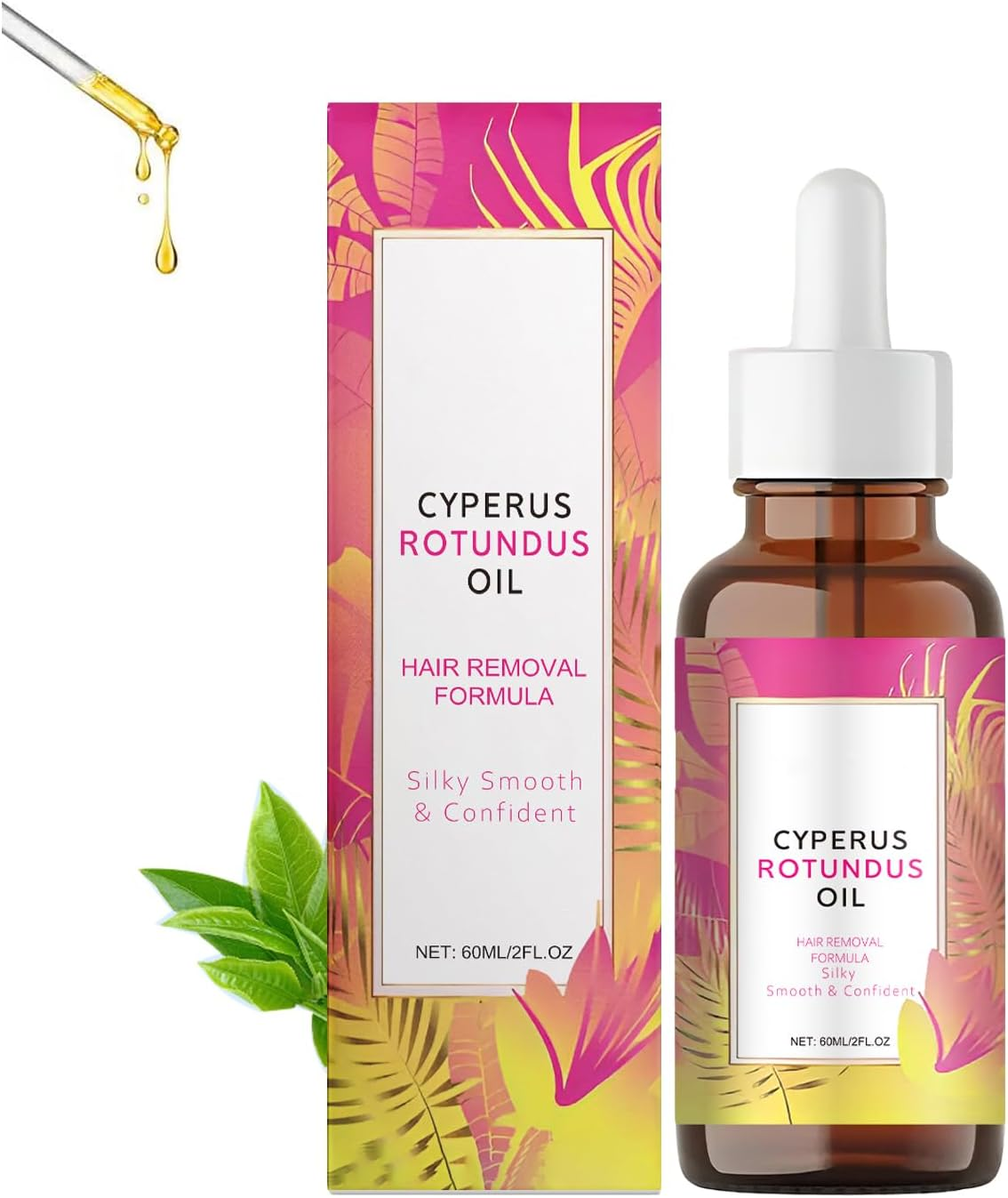 Cyperus Rotundus Oil for Hair Removal, Natural Hair Removal Oil & Inhibitor Cyperus Rotundus Oils to Slow Body Hairs Growth for Women & Men, Gentle Moisturizing, Leaves Skin Smooth (2PCS)