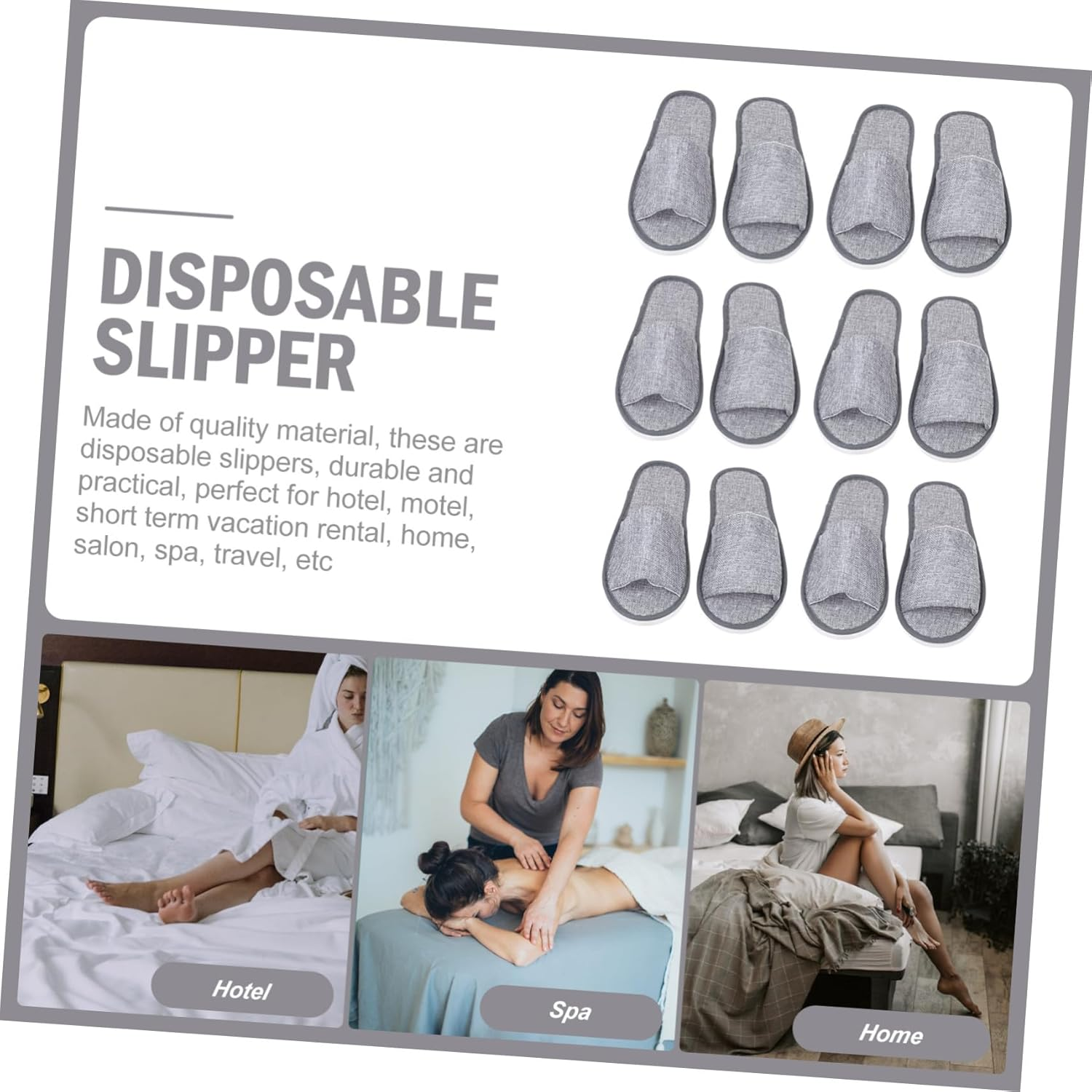 HEATSHAKING 6 Pairs Anti-Skid Sole Disposable Open Slippers for Travel Hotel Home Use Non-Slip One-Off Footwear for Wet Floors and Guest Comfort image number 4