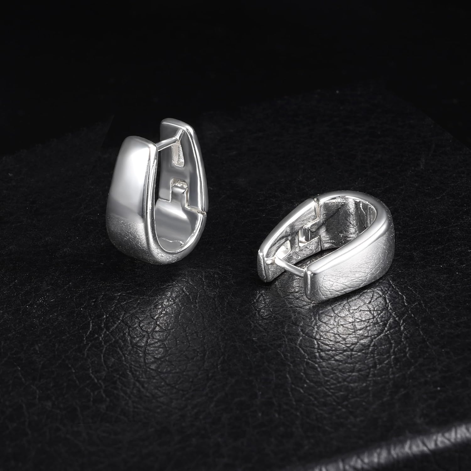 925 Sterling Silver Earrings Small Chunky Silver Earrings for Women 14K Gold Plated Small Hoop Earrings Silver Hypoallergenic Earrings Small Thick Huggie Hoops Earrings image number 4