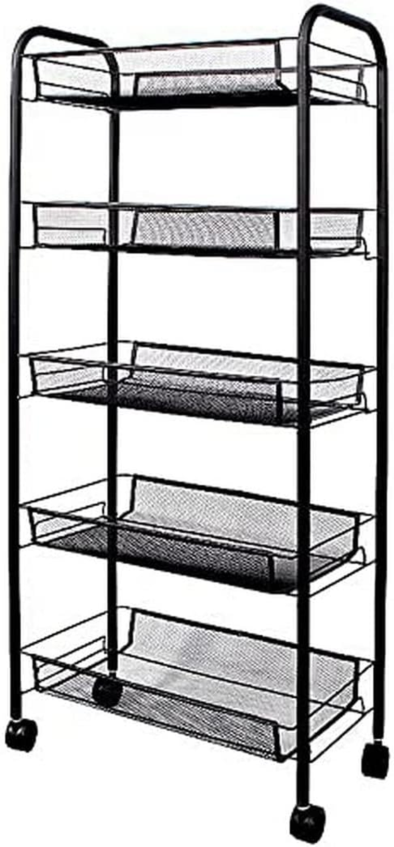 SOGA 5 Tier Steel Black Bee Mesh Kitchen Cart Multi-Functional Shelves Portable Storage Organizer with Wheels image number 3