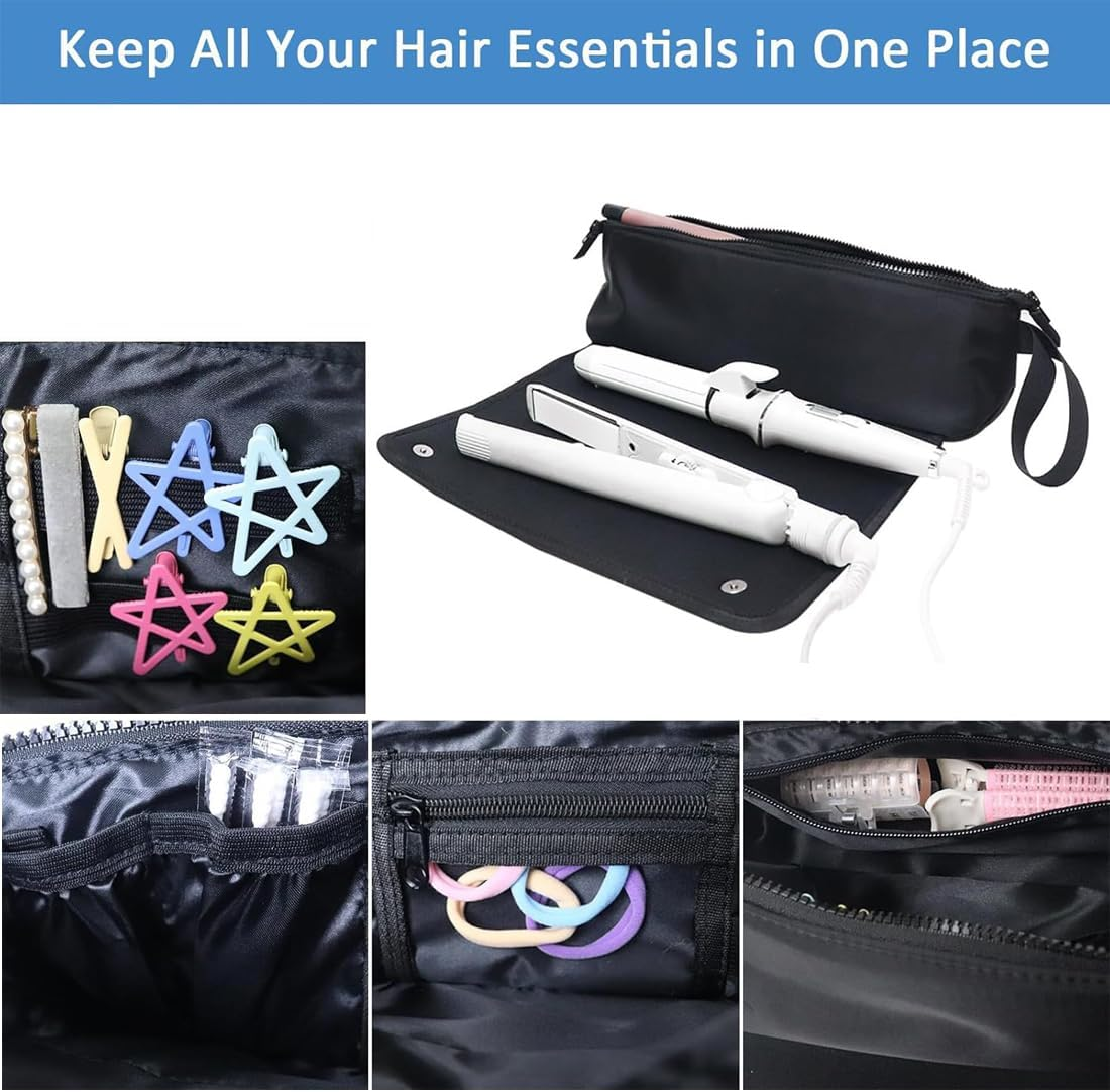 2 in 1 Hair Tools Case with Heat Resistant Mat, Large Travel Bag for Flat Irons, Straighteners, Curling Iron, Haircare Accessories image number 5