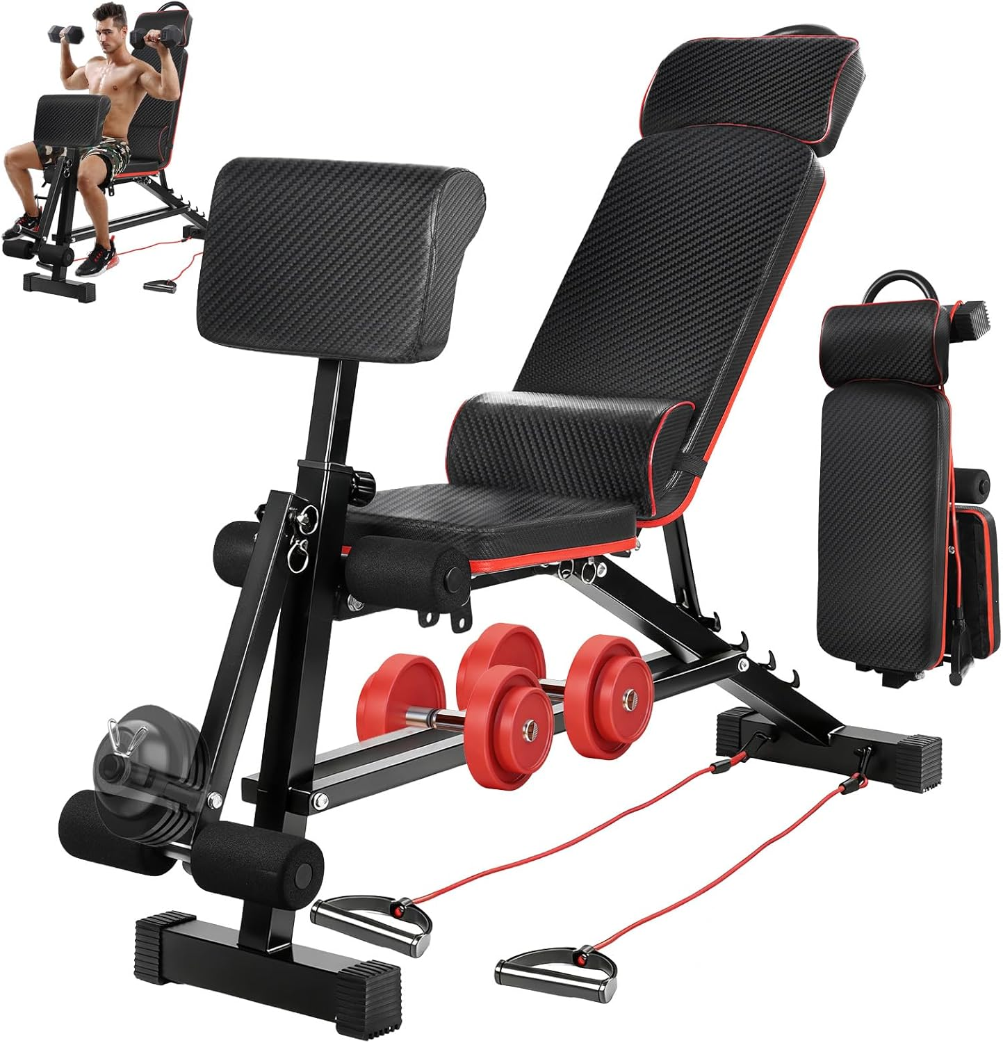 Adjustable Weight Bench, Strength Training Bench Press Foldable Sit up Incline Decline Bench for Full Body Workout image number 3