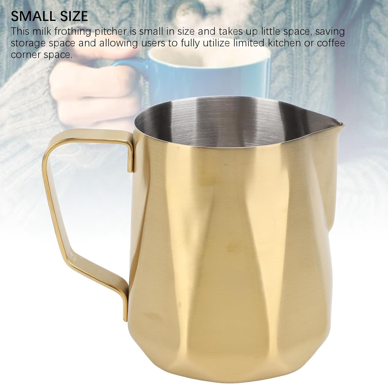 Milk Frothing Pitcher, Stainless Steel Long Handle Milk Frothing Jug, Stainless Steel Espresso Coffee Bar Accessories Tools for Making Coffee, Teapot, Milk Cup (350Ml Gold Plated) image number 6