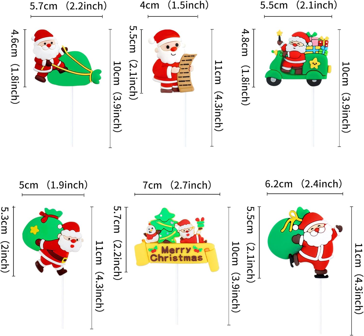 6Pcs Christmas Cupcake Toppers Santa Claus Cupcake Picks Winter Merry Christmas Theme New Year Holiday Birthday Party Cake Decorations Supplies image number 3