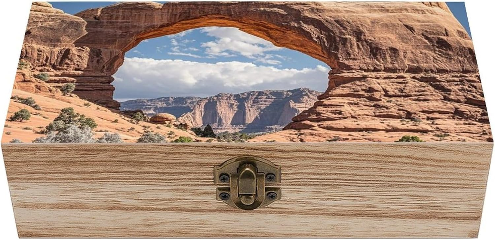 Arches National Park Wooden Box Wood Wedding Keepsake Boxes with Lids Small Decorative Boxes Lightweight Wooden Memory Storage Box for Crafts Keepsakes Jewelry Photo Letter Storage image number 1