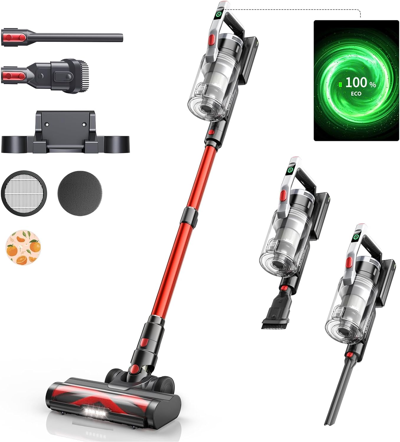 Laresar Elites6 Cordless Vacuum Cleaner,Max 55Mins Runtime,450W/38000Pa Stick Vacuum,Lcd Animation Display,Anti-Tangle Upright Vacuum,Hardwood Floor/Carpet/Pet Hair/Sofa image number 3