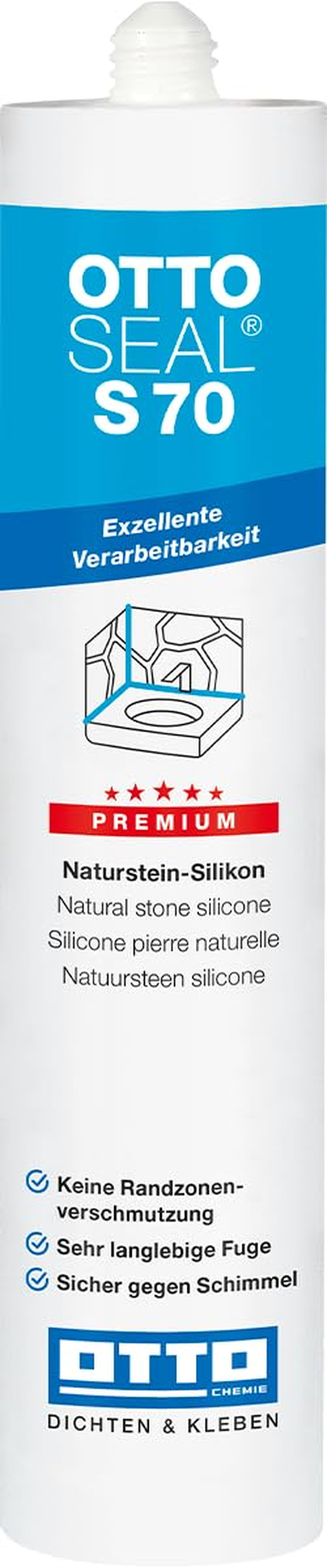 OTTOSEAL S 70 Premium Natural Stone Silicone 310 Ml C6115 Matt Bahama Beige - No Edge Zone Pollution - Safe against Mould & Ideal for Bathroom, Kitchen & Living Area image number 4