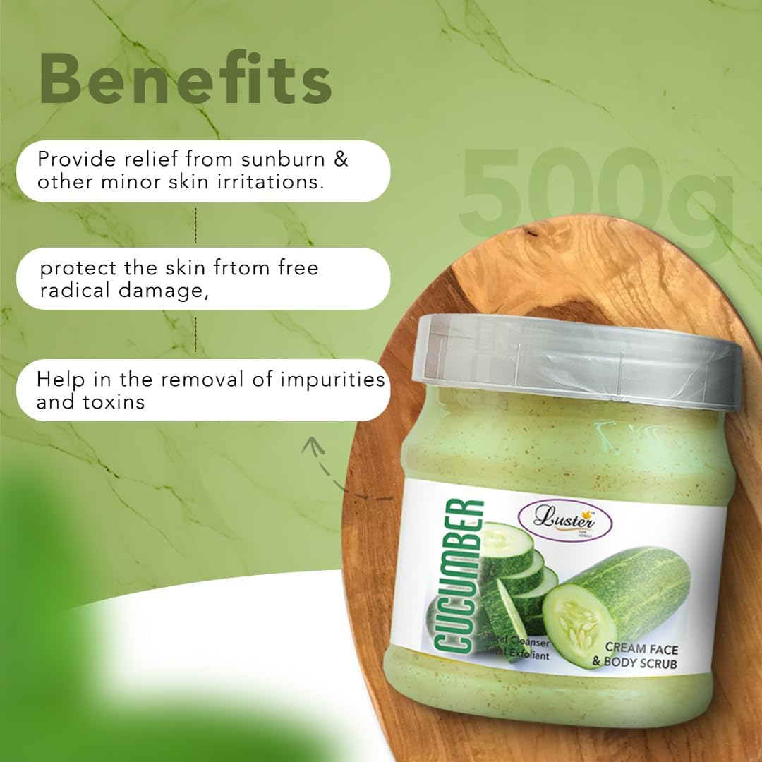 Luster Cucumber Face & Body Cream Scrub (Paraben & Sulfate Free)-500 Ml image number 1