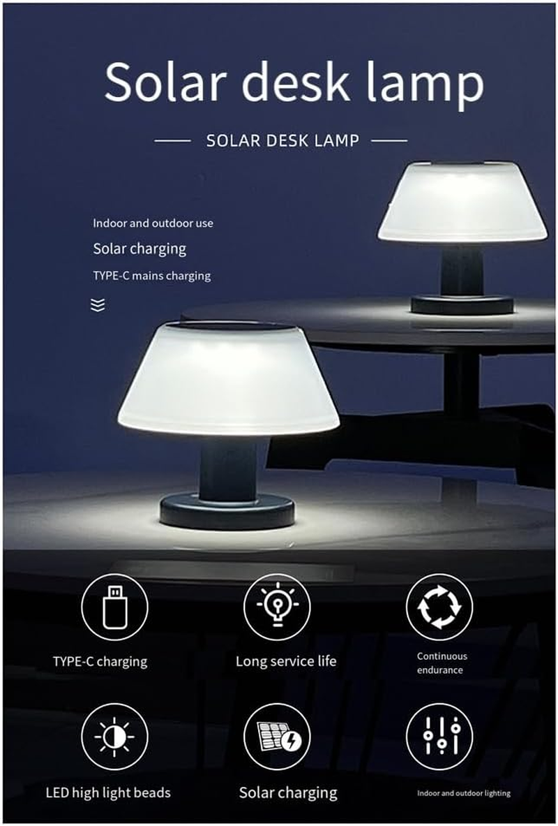 Vmitejoe Outdoor Solar Table Lamp Waterproof Garden Indoor Desk Solar Read Lamp Dimmable Cordless Night Light Easy to Use image number 1