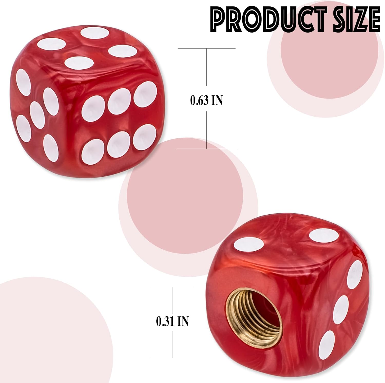 4PCS Pearl Pattern Dice Tire Valve Stem Caps, Leak-Proof Air Protection | Light-Weight Universal Tire Valve Stem Covers for Cars, SUV, Trucks, Bikes, Motorcycles, Bicycles(Red) image number 6