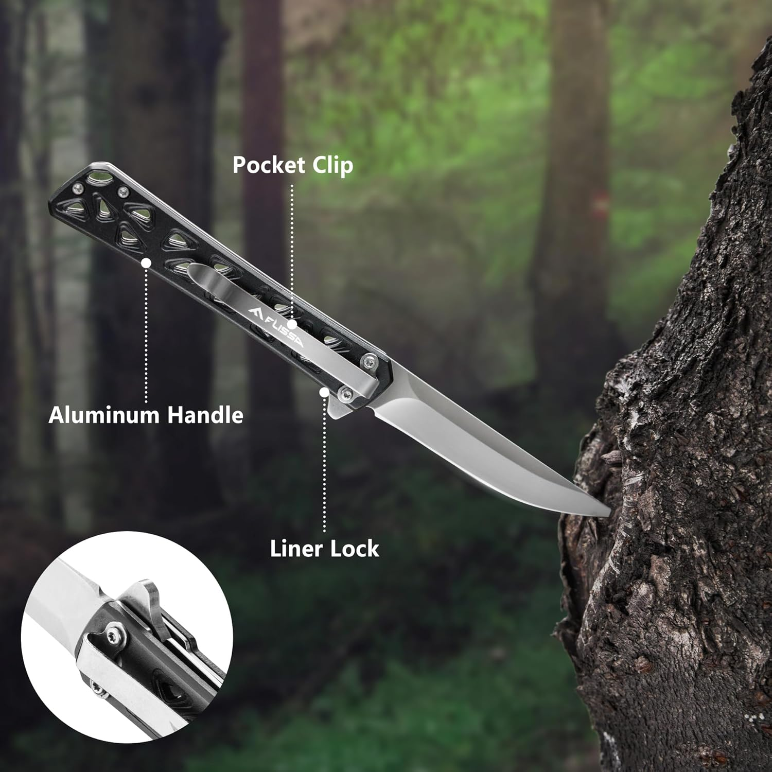 FLISSA Folding Knife, 4.5" Folding Pocket Knife, Hollow-Out Design Handle, Pocket Knife for Survival, EDC, Camping and Outdoor Activities - Green image number 5