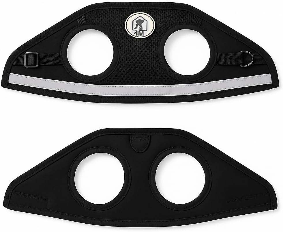 4M Pets No-Pull Reflective Mesh Dog Harness & Leash &ndash; Breathable, Step-In Vest for Small & Medium Dogs (Black, M)
