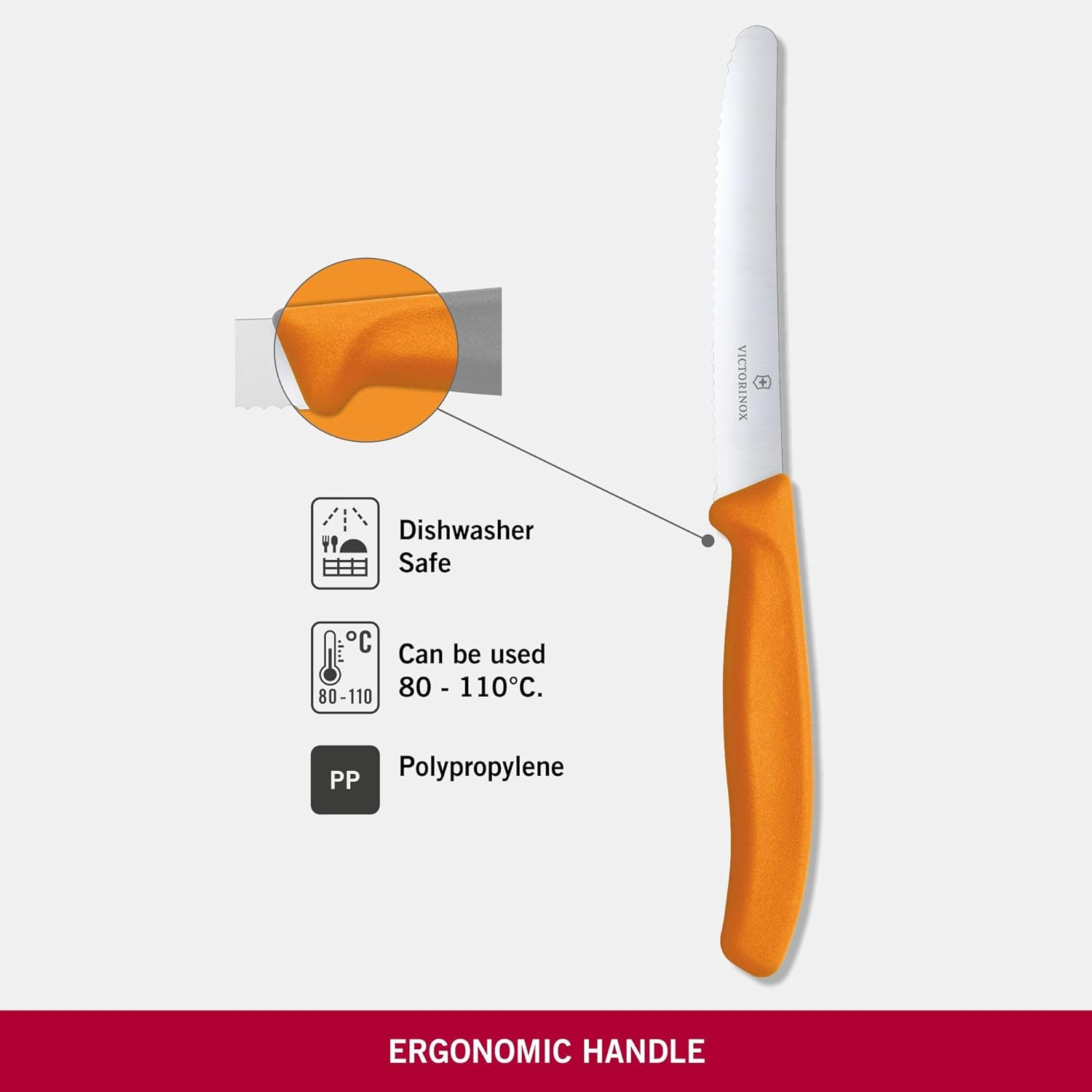 Victorinox Wavy Edge Steak & Tomato Knife Blade, round Tip, Orange, 6.7836.L119 image number 2