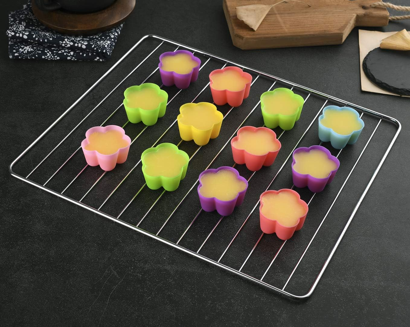 Reusable Non-Stick Silicone Baking Cups - Mini Cupcake Liners, Muffin Cups, Chocolate Holders, Truffle Cups - 24 Pack, 6 Vibrant Colors, Flower Shape image number 2