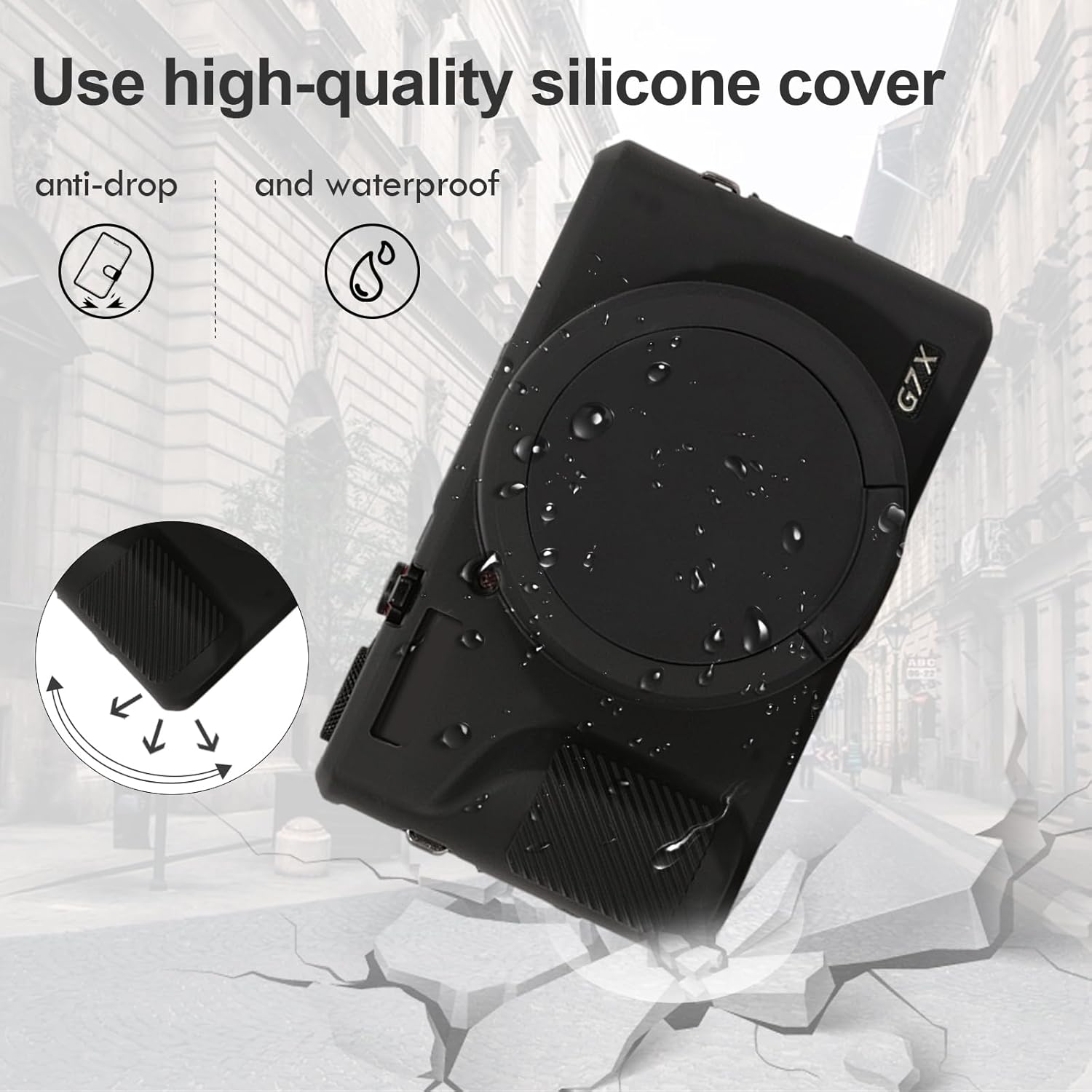 Rieibi Silicone Case for Canon G7X Mark III Case, G7X Mark III Accessories with 2 Pcs Sreen Protectors,Detachable Lens Cover for Canon G7X Mark III Cover - Black image number 1