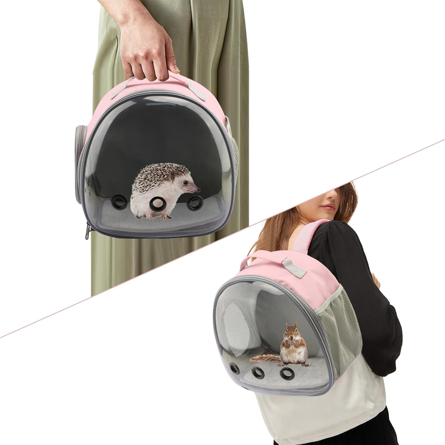 Small Animal Carrier Bag - Portable Hamster Carrier Outgoing Travel Pouch, Breathable & Perspective, Perfect for Parrots Ferret Hedgehog Squirrel Chinchilla Sugar Glider (Backpack-Pink) image number 4