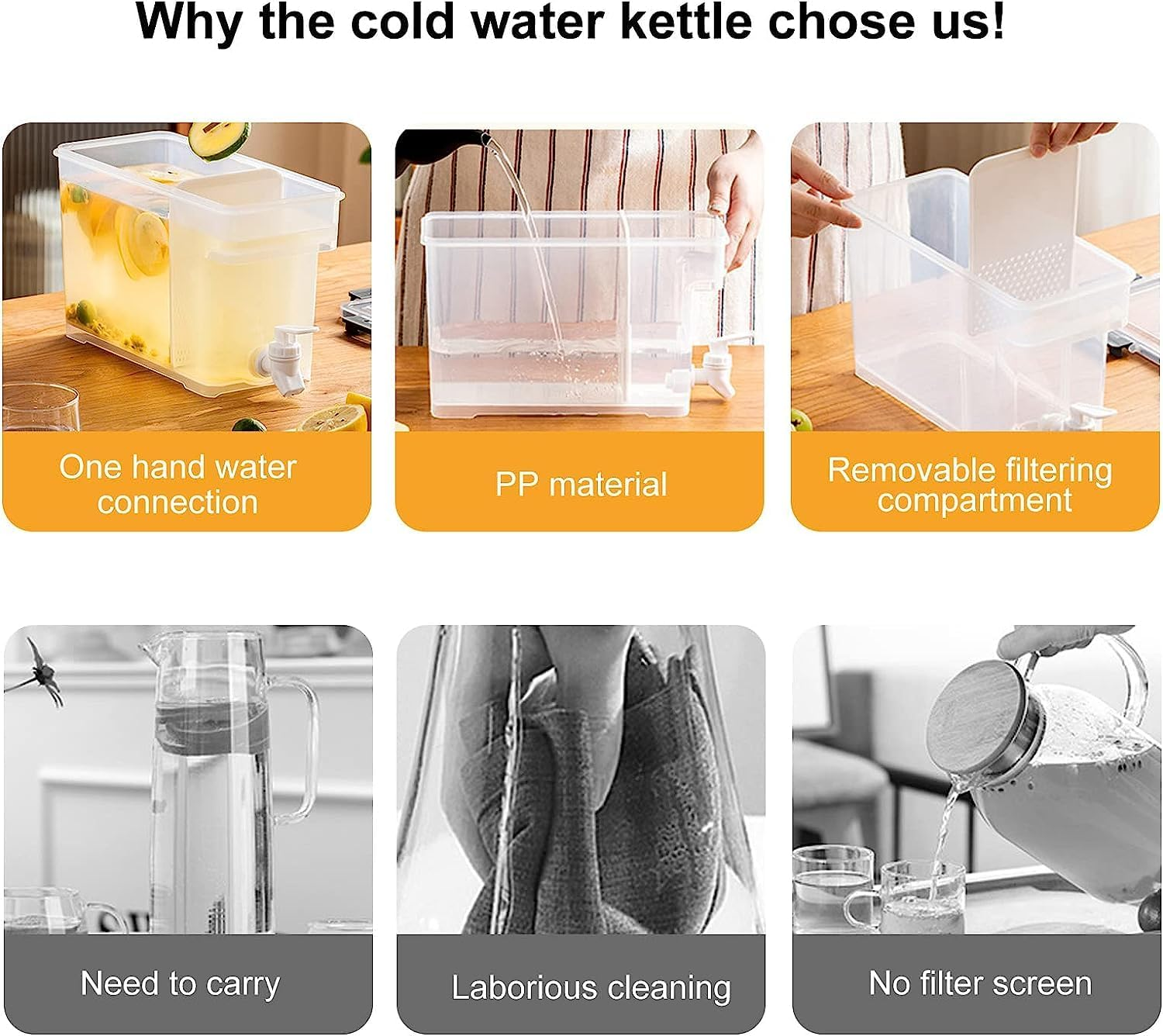 3.5 Liter Water Dispenser, Plastic Beverage Dispenser, Water Dispenser with Tap and Divider, Cold Water Jug with Tap, Lemonade Drink Container for Kitchen, Party, Bar (Gray) image number 3