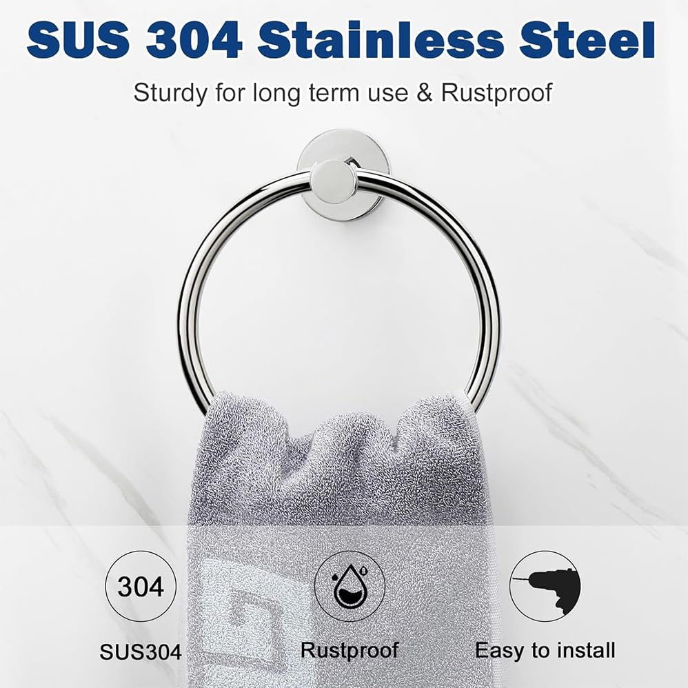 Circular 3-Piece Bathroom Hardware Set,Hand Towel Holder,Couple and Toilet Paper Holder,Wall Mounted Bathrooms Fixtures,Bathroom Accessories for Bathrooms Wall Mounted,Ideal for Bath,Kitchen,Rv