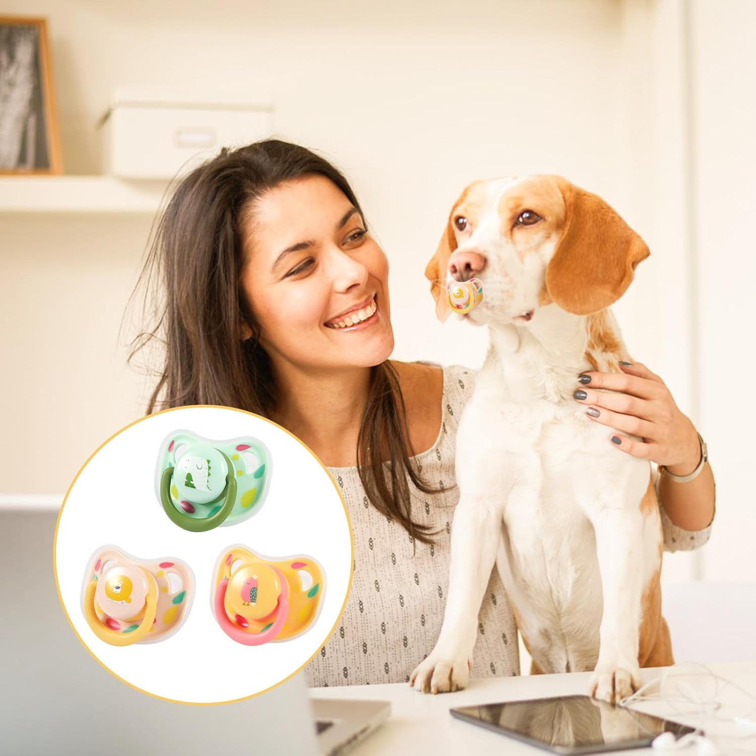 PEUTIER 3Pcs Dog Pacifiers, Silicone Puppy Kitten Calming Pacifier Cute Dog Pacifier Chew Toy Pacifier Dog Toy for Small Dogs Cats (3 Colors) image number 5