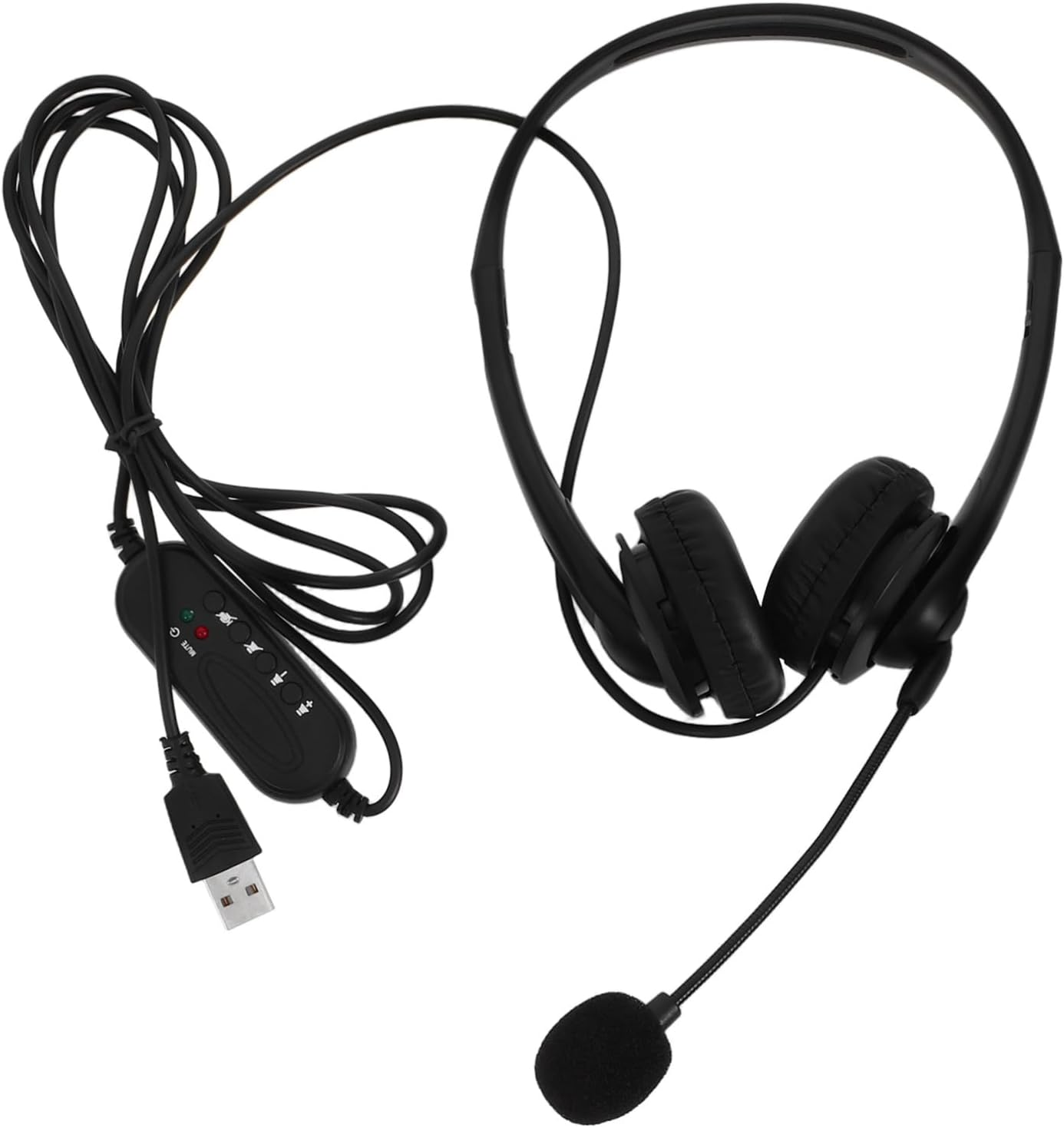 LABRIMP Wired Noise Cancelling USB Headset with Microphone for Office Computer Calls, Black Over-Ear Headphones for Online Classes and Business Webinars, Wired Control Headphone for Call Center Use image number 4