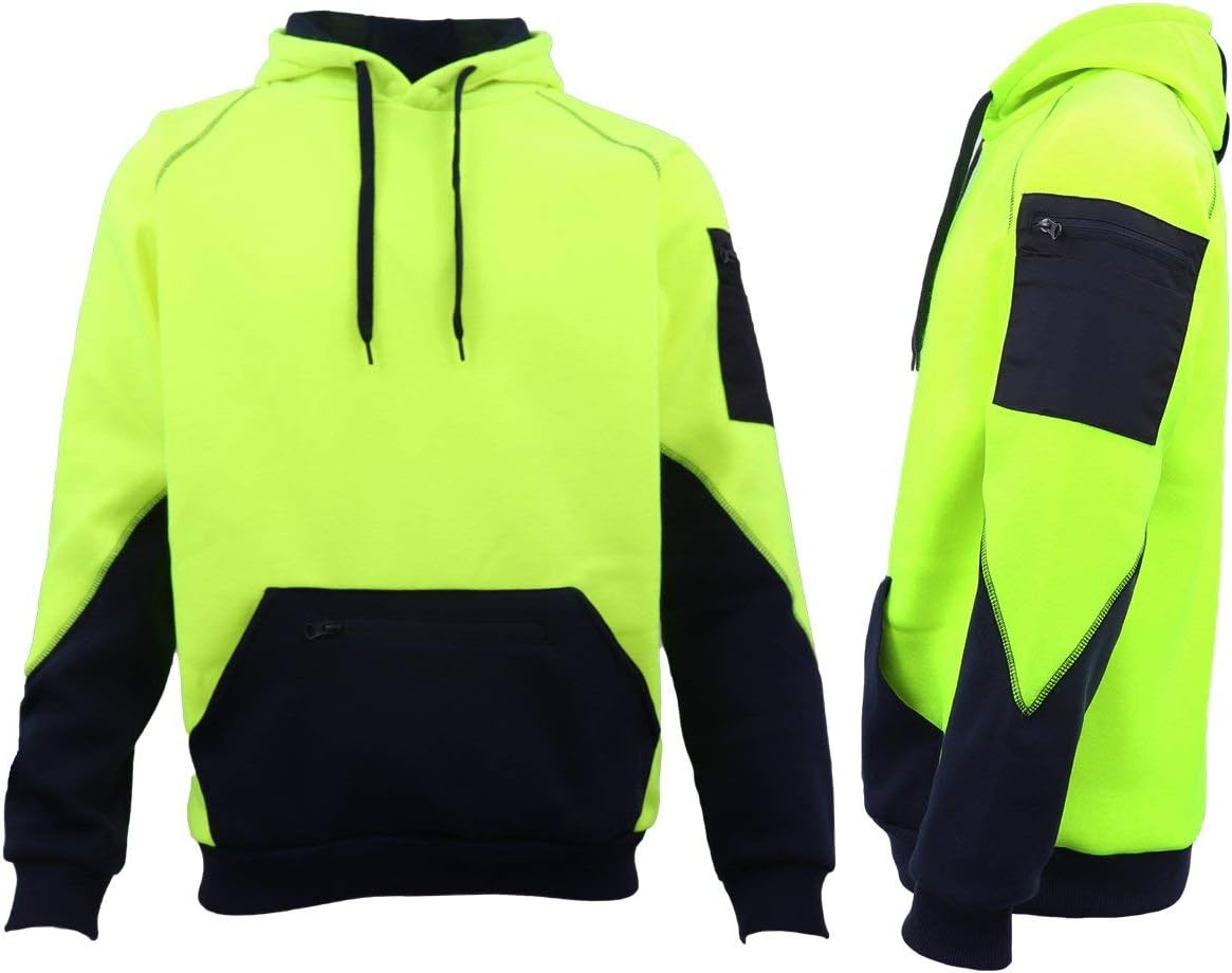 Zmart Australia HI VIS Safety Fleece Pullover Hoodies Workwear Kangaroo Arm Pen Pockets Jacket