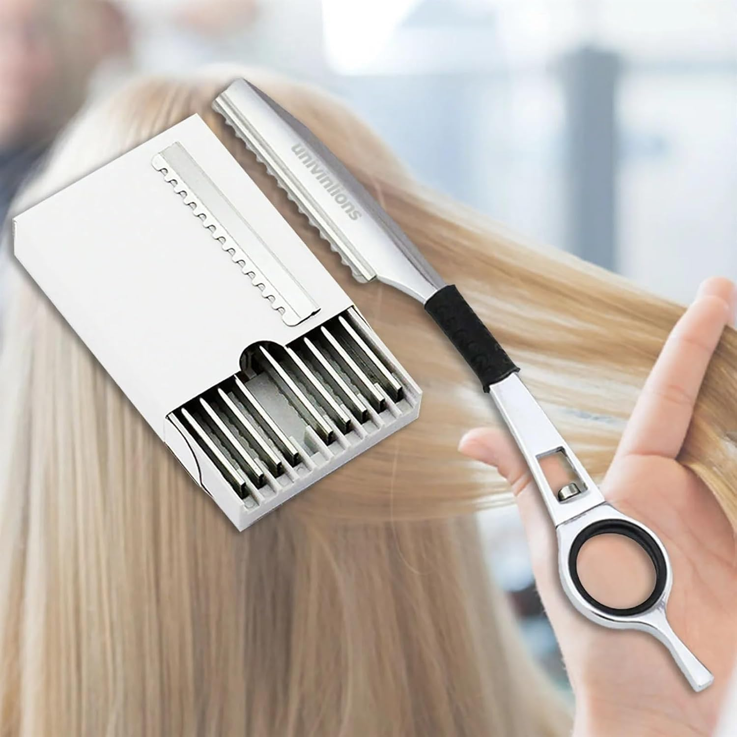 Univinlions 1 Rotating Hair Thinning Razor+10 Blades Japan Barber Shear Razor Hairdressing Haircut Scissor Knife Thinner Razor image number 2