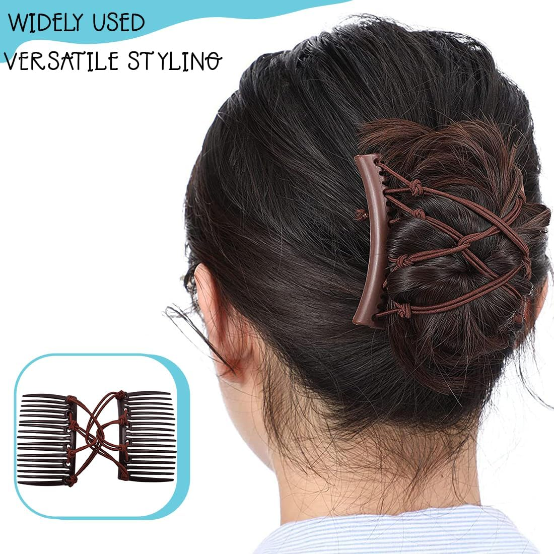 ZEPIQOR 4 Pieces Hair Comb, Hair Comb Clips, Magic Hair Comb Elastic Double Magic Comb for Hair Comb Double Comb Clip for Women image number 3