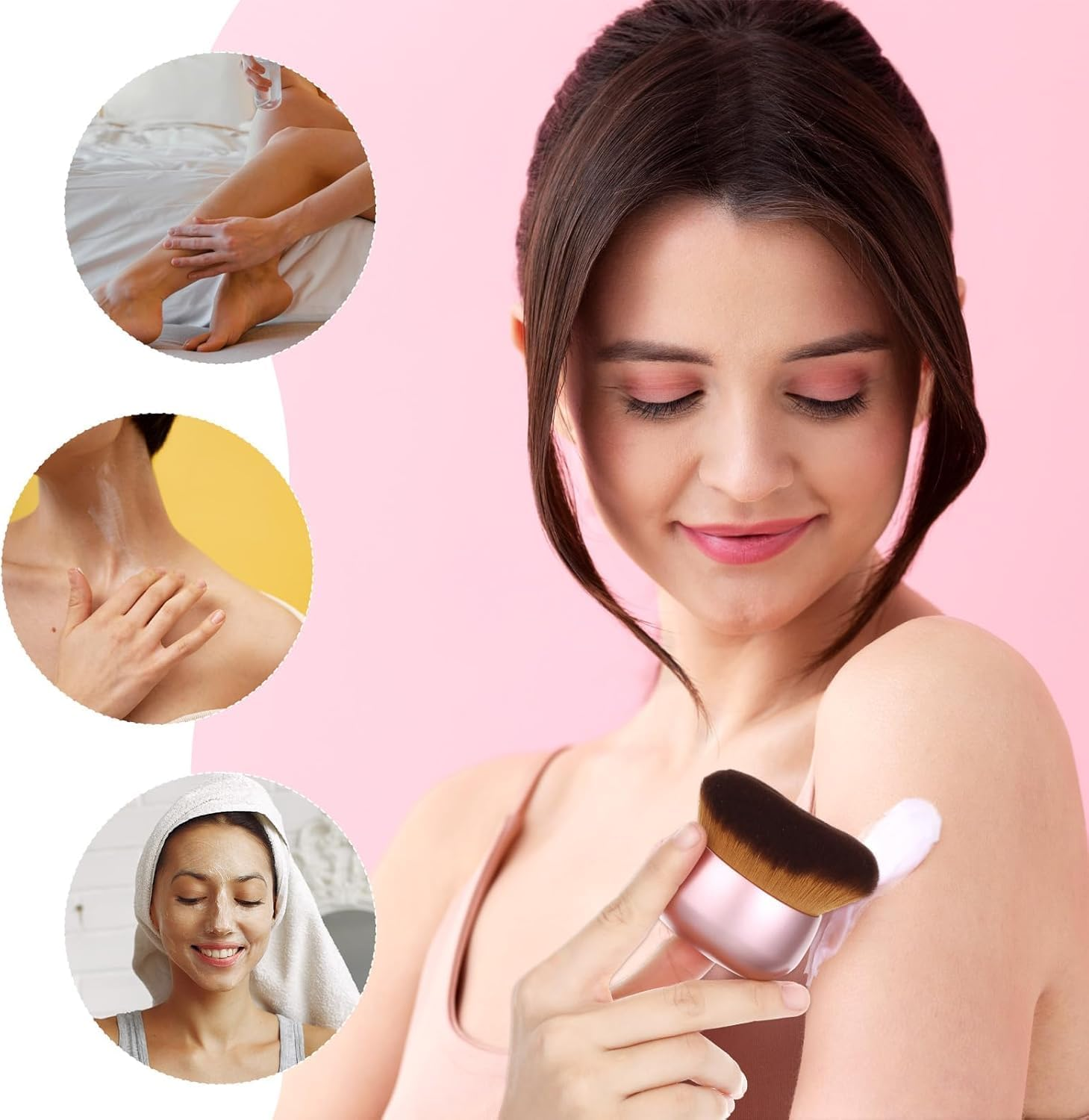 Shuoteng Oval Face Back Makeup Brush, 1Pc Self Tanner Brush Extra Large Body Makeup Brush, Extra Large Self Tanner Kabuki Makeup Brush, Pink image number 3