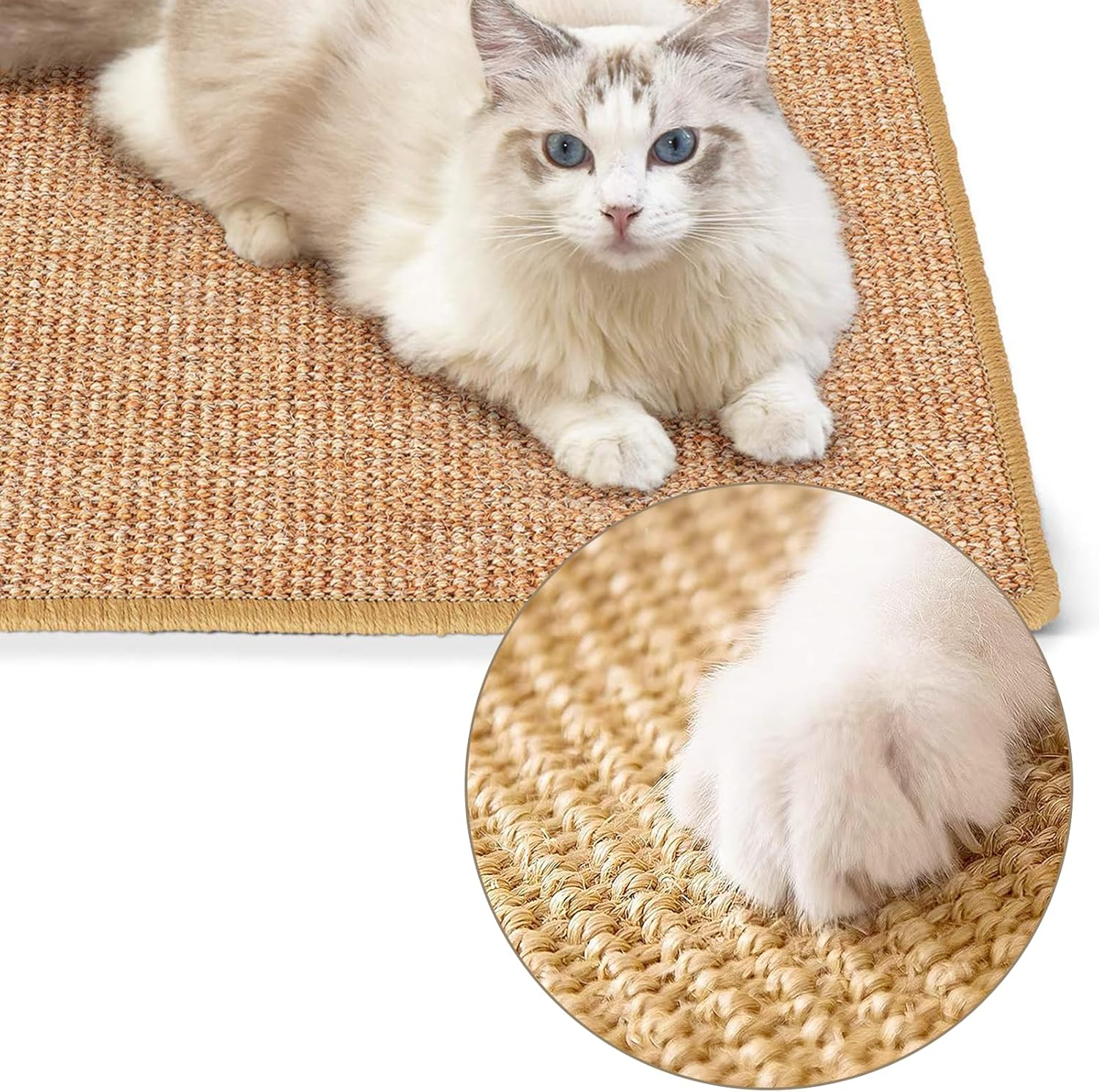 Cat Scratcher Mat, 40 * 60Cm Natural Sisal Cat Scratch Mats, Horizontal Cat Floor Scratching Pad Rug with Sticky Velcro Tapes, Protect Couch and Carpets image number 2