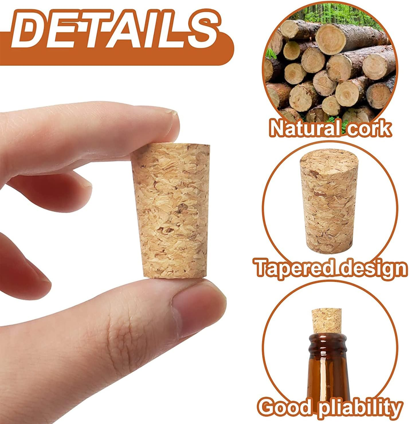 60 Pcs Premium Natural Wine Corks, Natural Cork Stopper, Soft Wood Wine Corks Crafts Replacement Corks for Wine and Beer image number 5