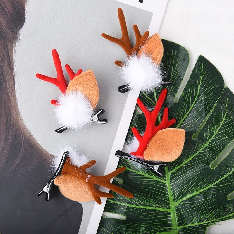 Christmas Deer Antler Hair Clips Xmas Christmas Hair Accessories for Girls Women Christmas Deer Ears Hair Clips Pins 4Pcs Reindeer Hair Barrettes Clips for Women Thick Hair Deer Antlers Costume image number 4