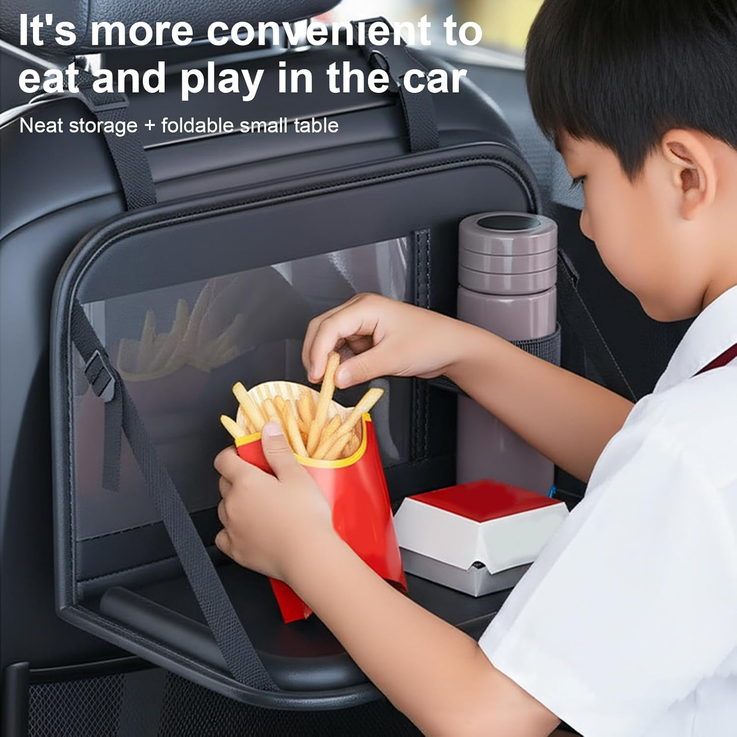 Car Tray for Kids | Folding Laptop Holder Rear Storage | Table for Car Seat | for Snack Time Toddler Airplane Long Ride Camping Eating Office Work Passenger image number 3