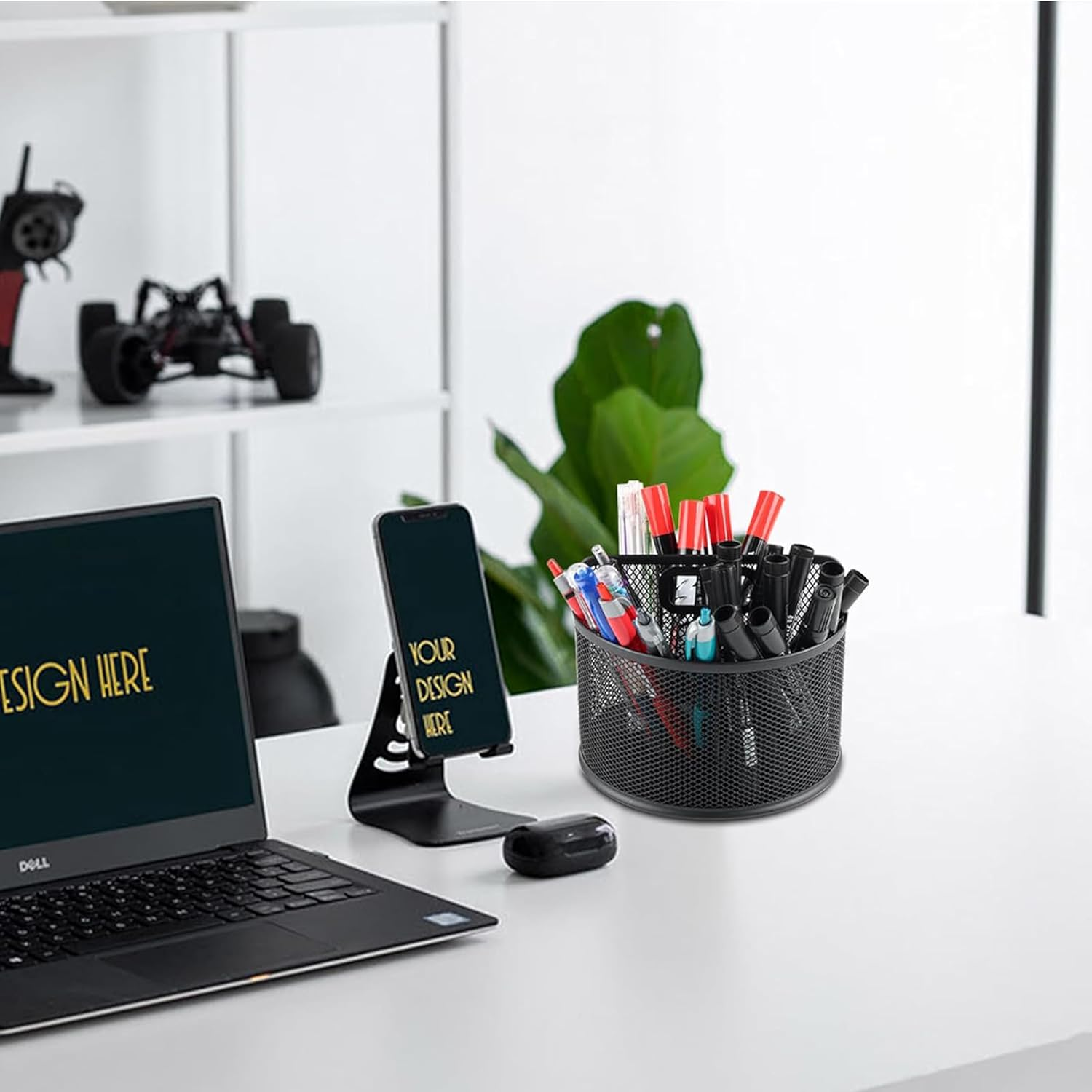 360-Degree Rotating Metal Desk Pencil Holder, 5-Slot Office Pen Cup Organizer for School, Home (Square) image number 1