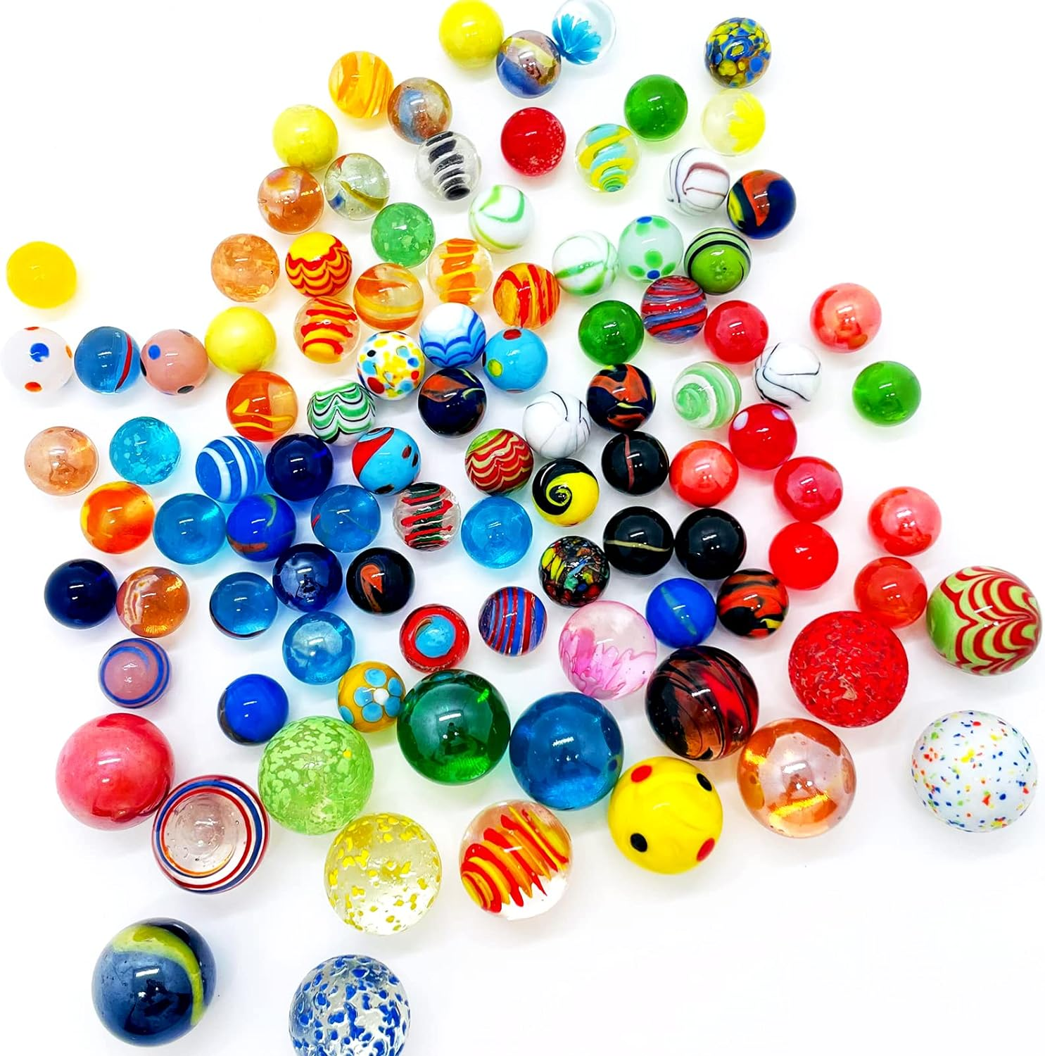 100 Assorted Marbles Bulk Cheap for Kids Ages 4-8-12 Play Physical Therapy Glow in the Dark Glass (LZH100MARBLES) image number 1