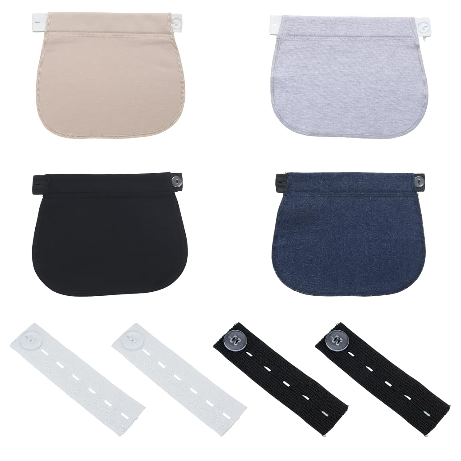 Pregnancy Belt, Maternity Belly Bands & Supports, 8-Piece Pants Extender Set in Black, Navy, Nude & Grey, Comfortable Adjustable Maternity Support for Expecting Mothers image number 1