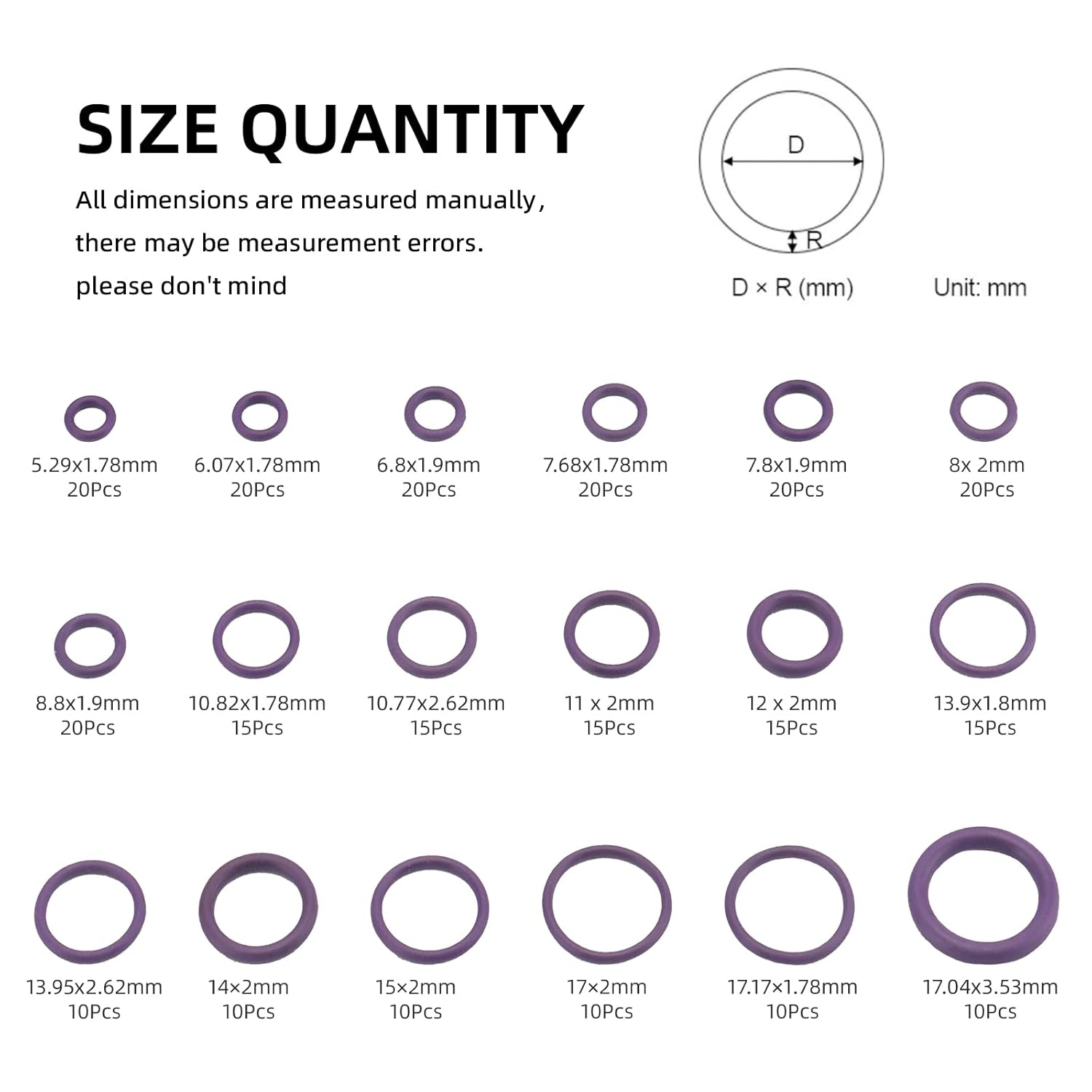 270Pcs O Ring Kit Rubber 18 Sizes O-Ring Car Auto Vehicle Repair Air Conditioning Compressor Seals Assortment Kit Purple image number 2