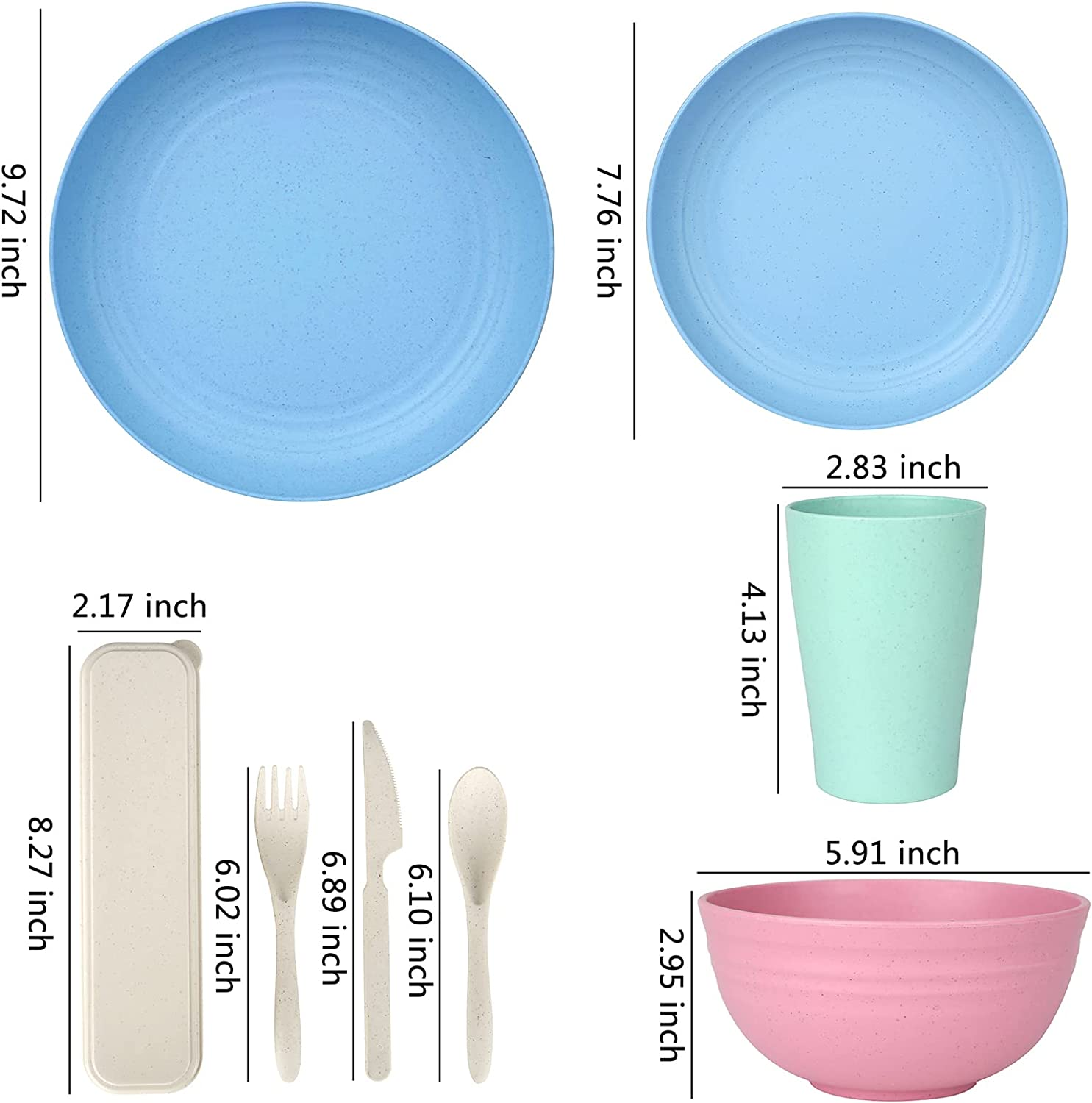 Wheat Straw Dinnerware Sets for 4 - Lightweight & Unbreakable Dishes - Microwave & Dishwasher Safe - Perfect for Camping, Picnic, RV, Dorm - Plates, Cups and Bowls - Great for Kids & Adults Brittany image number 3
