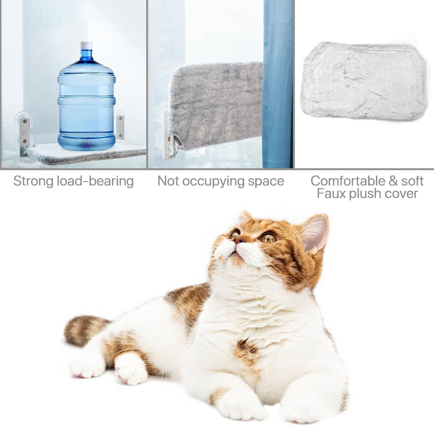 Cat Window Perch, Cordless Cat Window Hammock Bed, Solid Metal Frame, with 4 Strong Suction Cups, Foldable Cat Seat for Indoor Cats Sunbathing, Napping & Overlooking