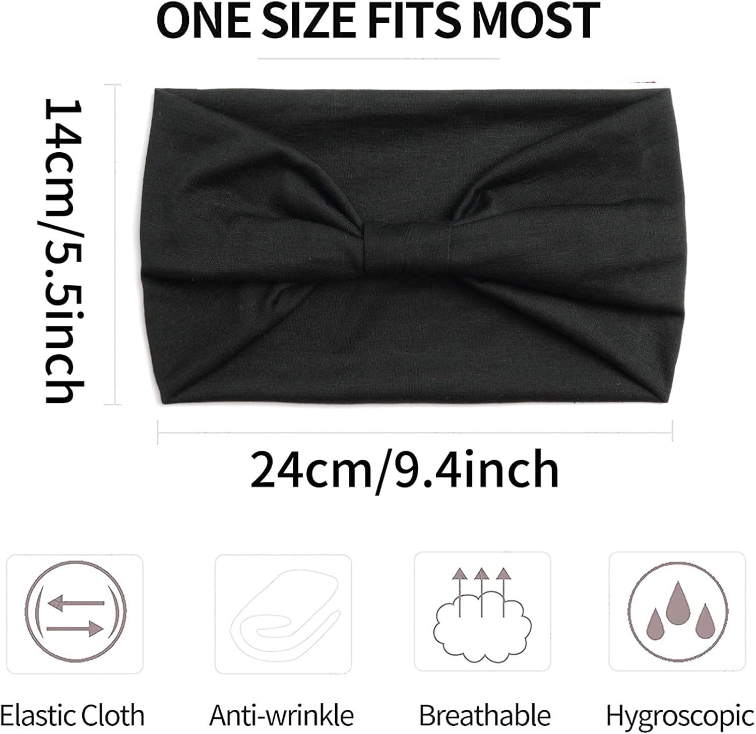 Wide Headband for Women and Men - Black, Stretchy, Non-Slip Workout Sweatband for Yoga, Fitness, Tennis, Runners - Soft Breathable Stylish Accessories for Girls image number 1
