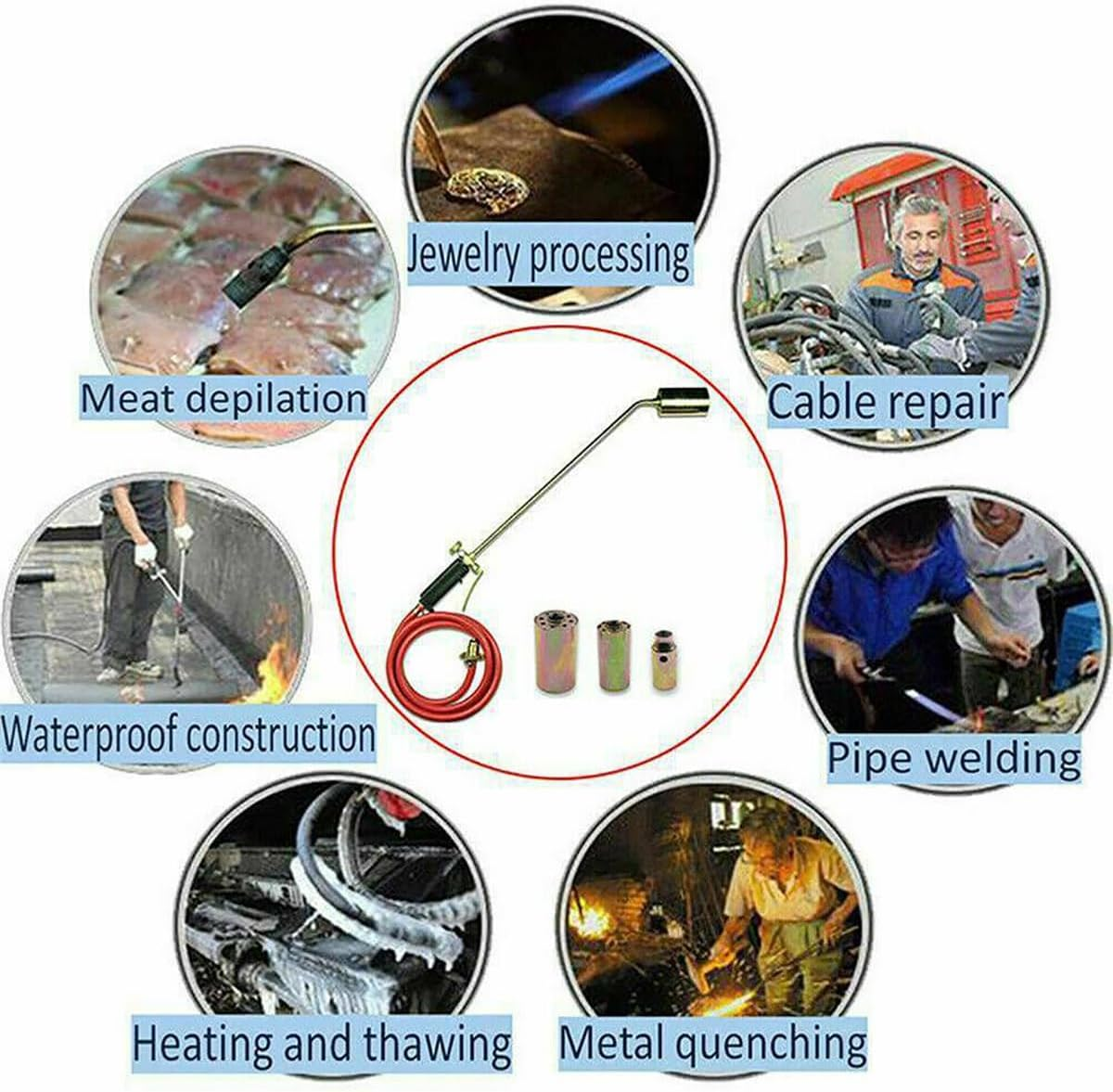 LPG Gas Propane Weed Torch Burner Kit Shrub Weed Grass Killer Butane Gas Garden Tool W/3 Nozzle,1.5M Hose Pipe Kit image number 5