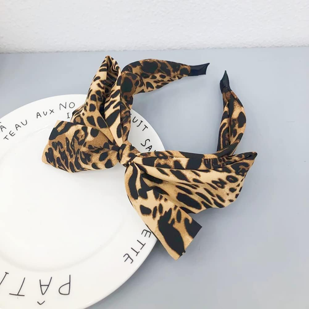 JIHUOO Wide Headband Bow Headband Rockabilly Headband Vintage Hair Accessories for Girls Women Leopard - Leopard image number 6