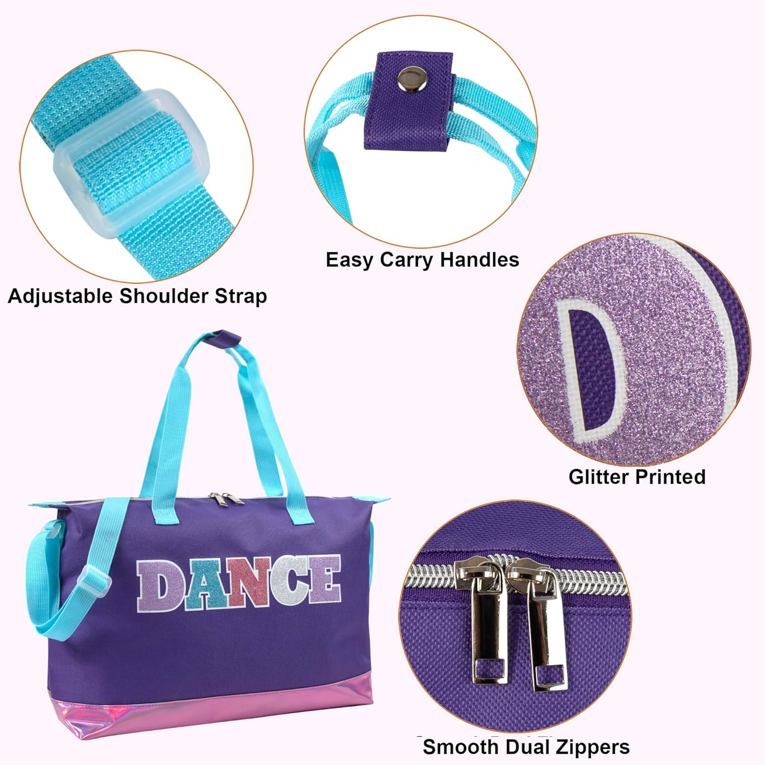 MADISON & DAKOTA Garment Dance Shoulder Bags for Girls, Teen Dancers, Costumes, Boys | Holographic Glitter Dance Bag for Kids, Dance Purple & Pink, Every Day - Blue image number 4