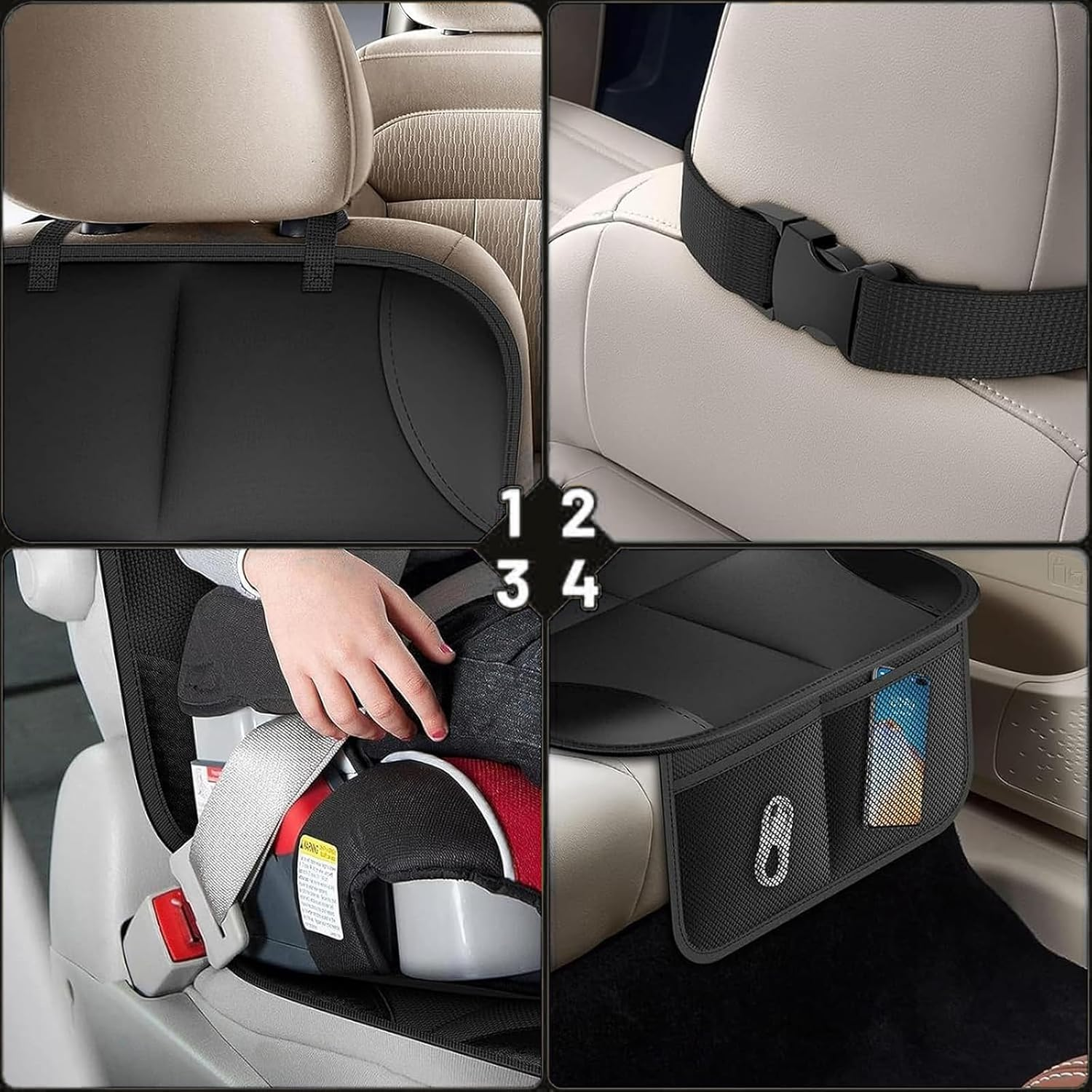Car Seat Protector, Car Seat Cover for Toddler, Child, Pets, Thick Waterproof Non-Slip Backing Mesh Storage Pockets Protect PVC Leather Seats for SUV, Universal Size(1 Pack) image number 4
