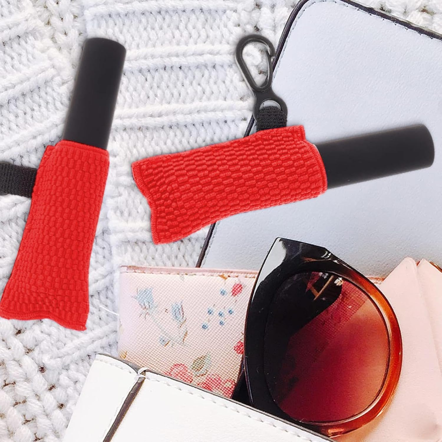 Lipstick Holder Keychain | Lip Glaze Pouch Keyring for Women,Lipstick Holder Keyring Lip Balm Holder Keyring for Home, Traveling or Outdoors - Red image number 4
