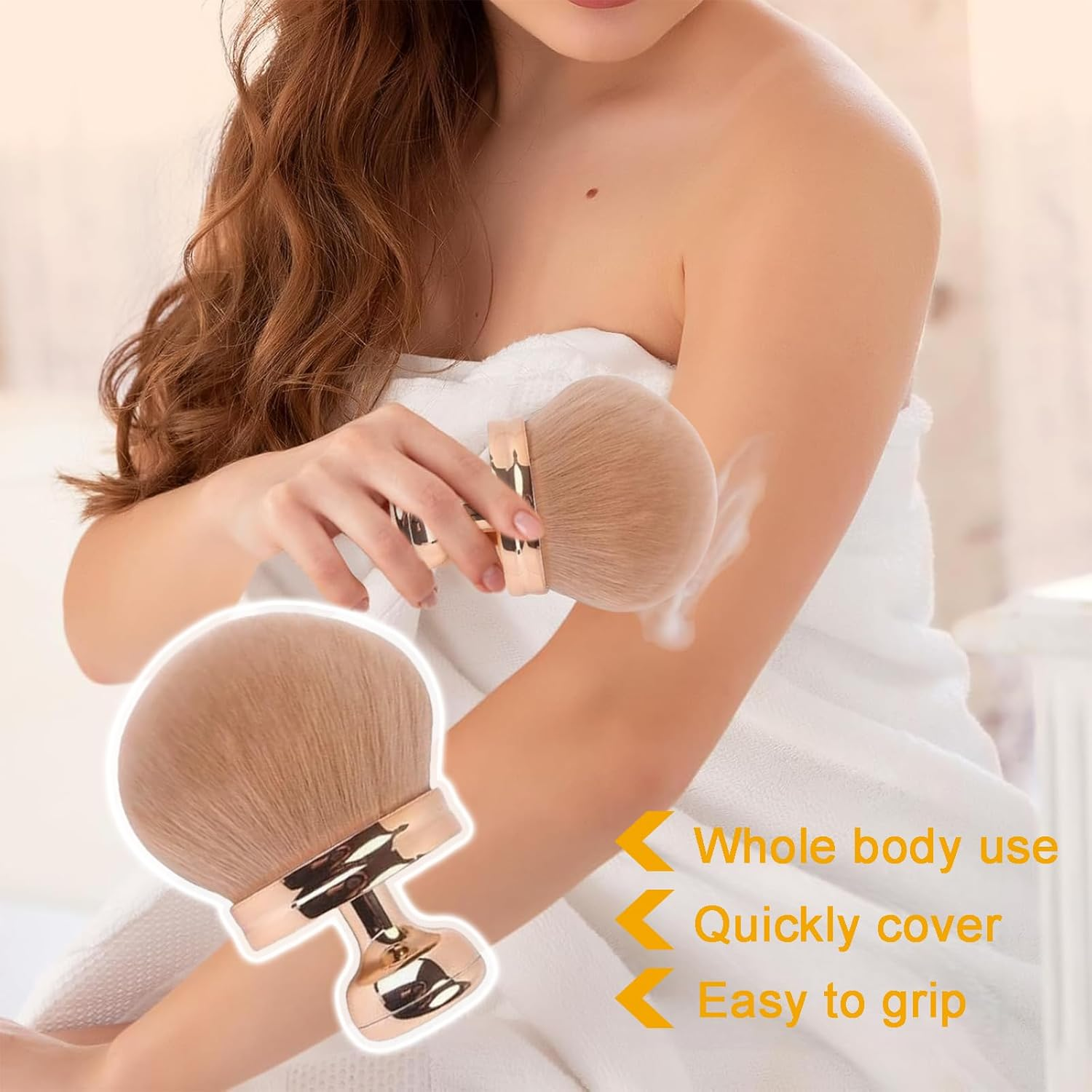 Rylaxzon Extra Large Body Self Tanner Powder Brush, Blush Brush and Makeup Brush - Soft Dense Foundation and Body Brush for Full Coverage, Buffing, Blending and Contouring (Black)