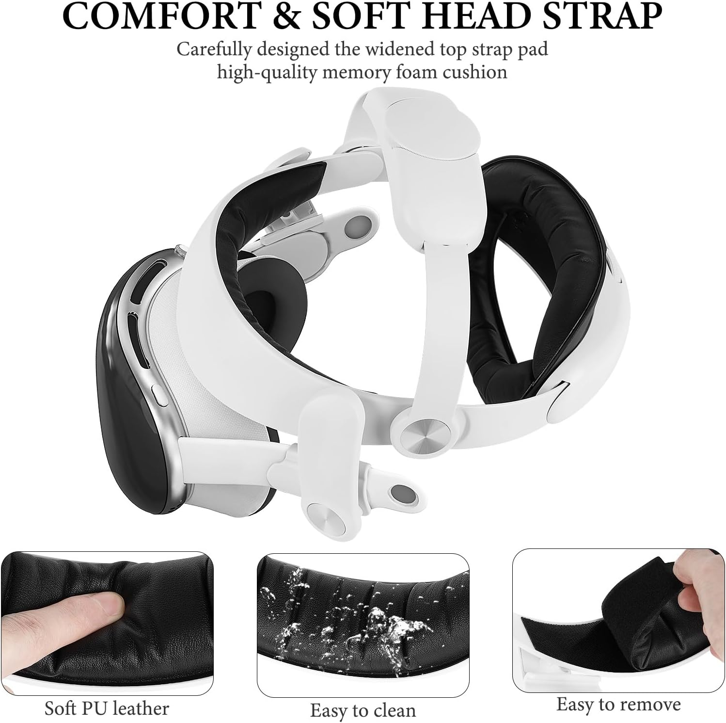 Geekria Comfort Head Strap Compatible with Apple Vision Pro, Detachable Strap Replacement, Soft Cushion Reduce Facial Stress, Ergonomic Adjustable Durable Headstrap VR Accessories