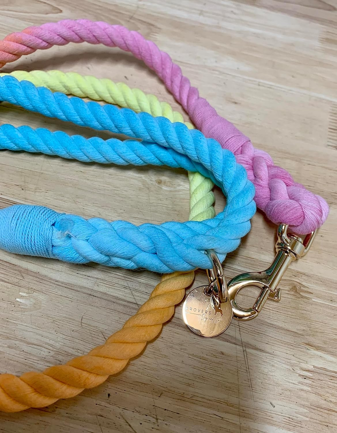 DROVERS Dog and Co Organic Cotton Rope Lead - Handmade - Organic Cotton - Brass Clip - Orange,Pink and Blue- Durable - 1.5 Mt